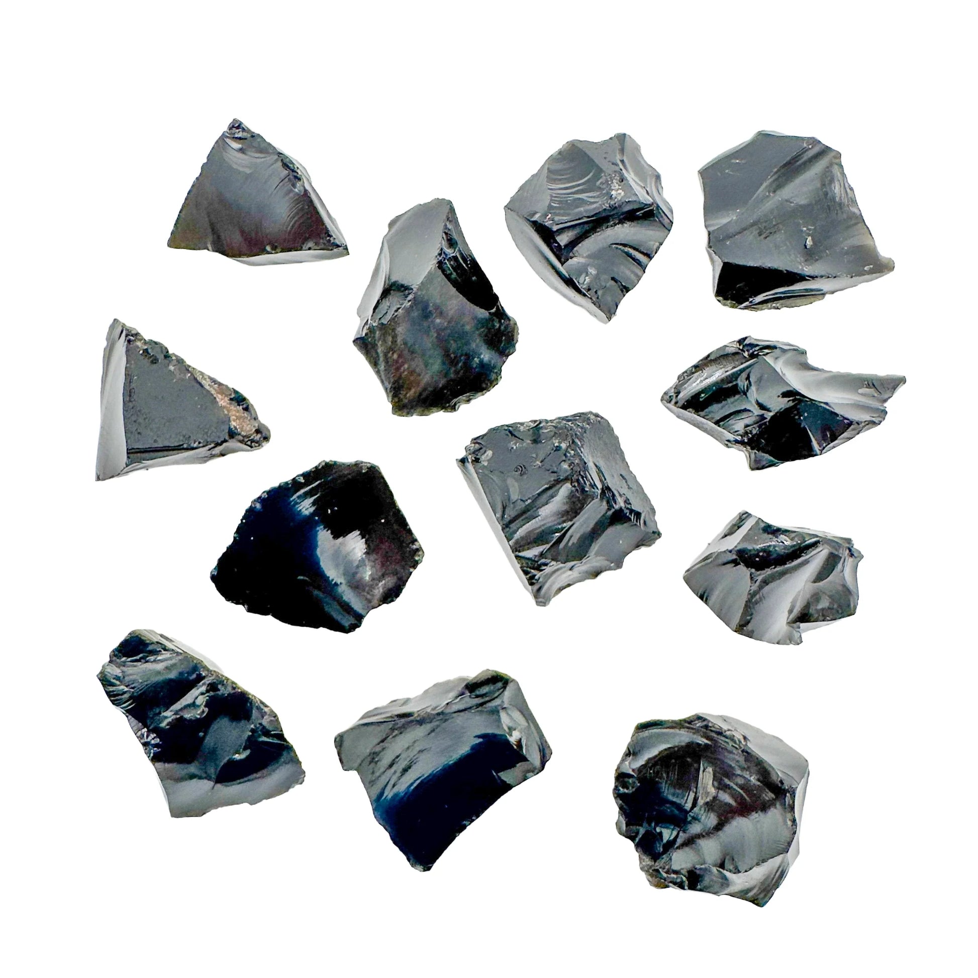 Close detail of Black Obsidian raw stone, showing natural texture.