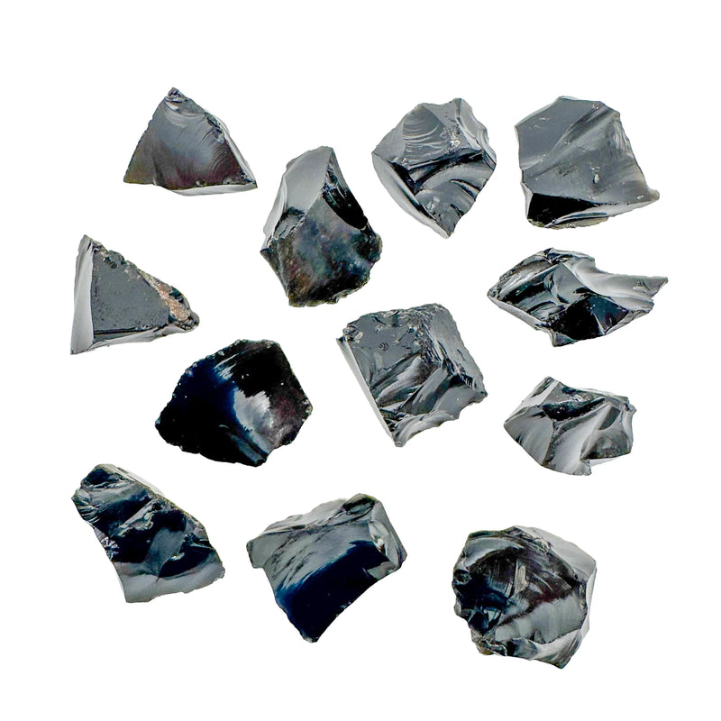 Close detail of Black Obsidian raw stone, showing natural texture.