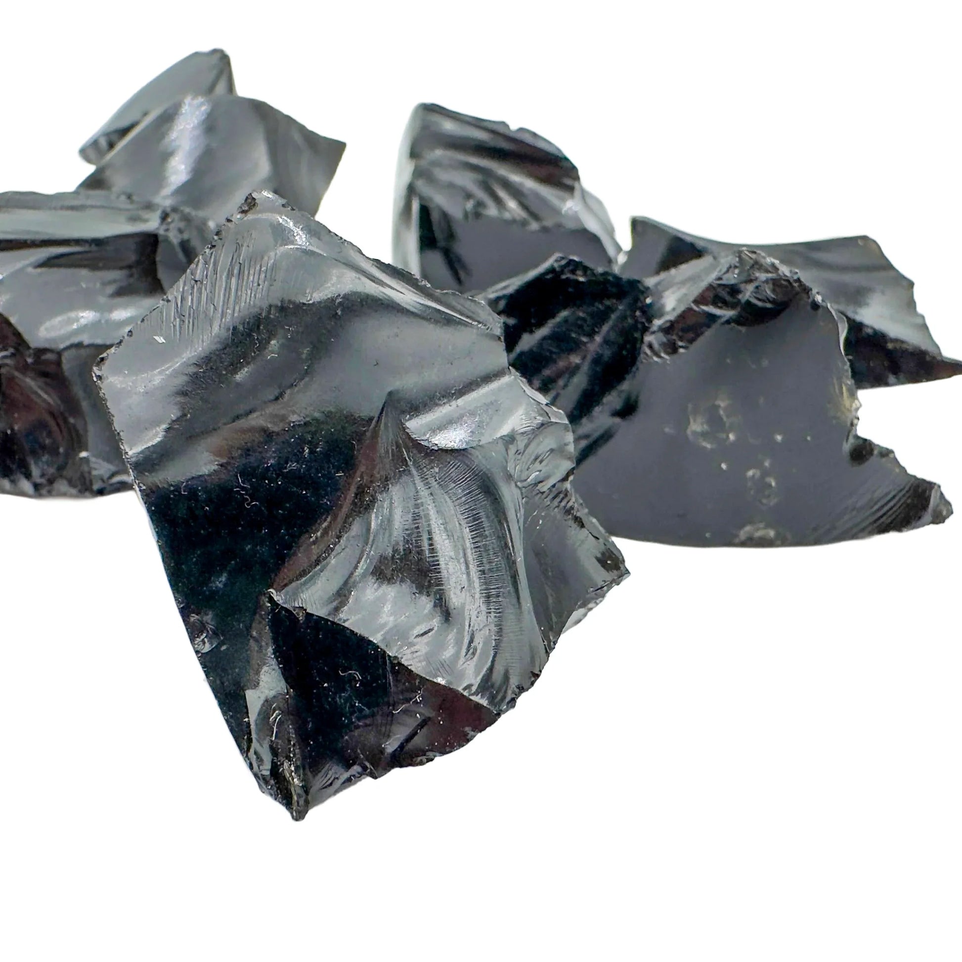 Profile view of Grade AA Black Obsidian raw stone, sourced from Argentina.
