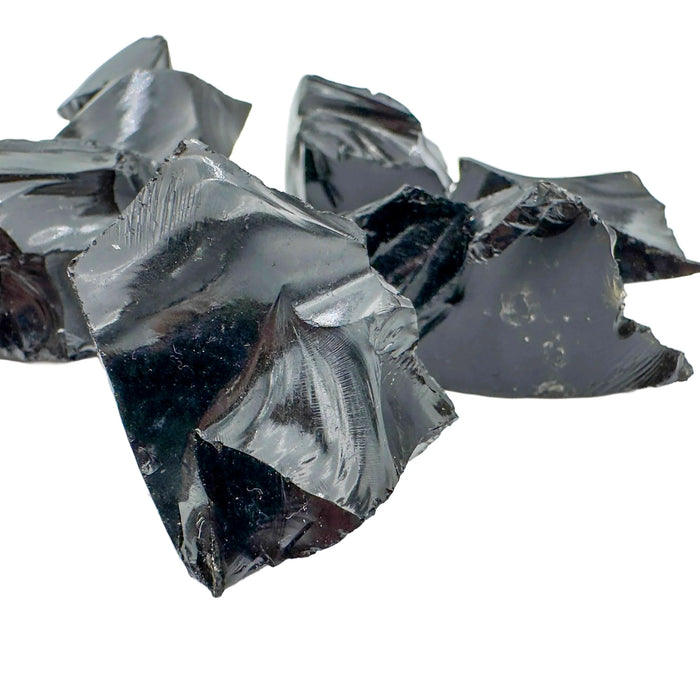 Profile view of Grade AA Black Obsidian raw stone, sourced from Argentina.