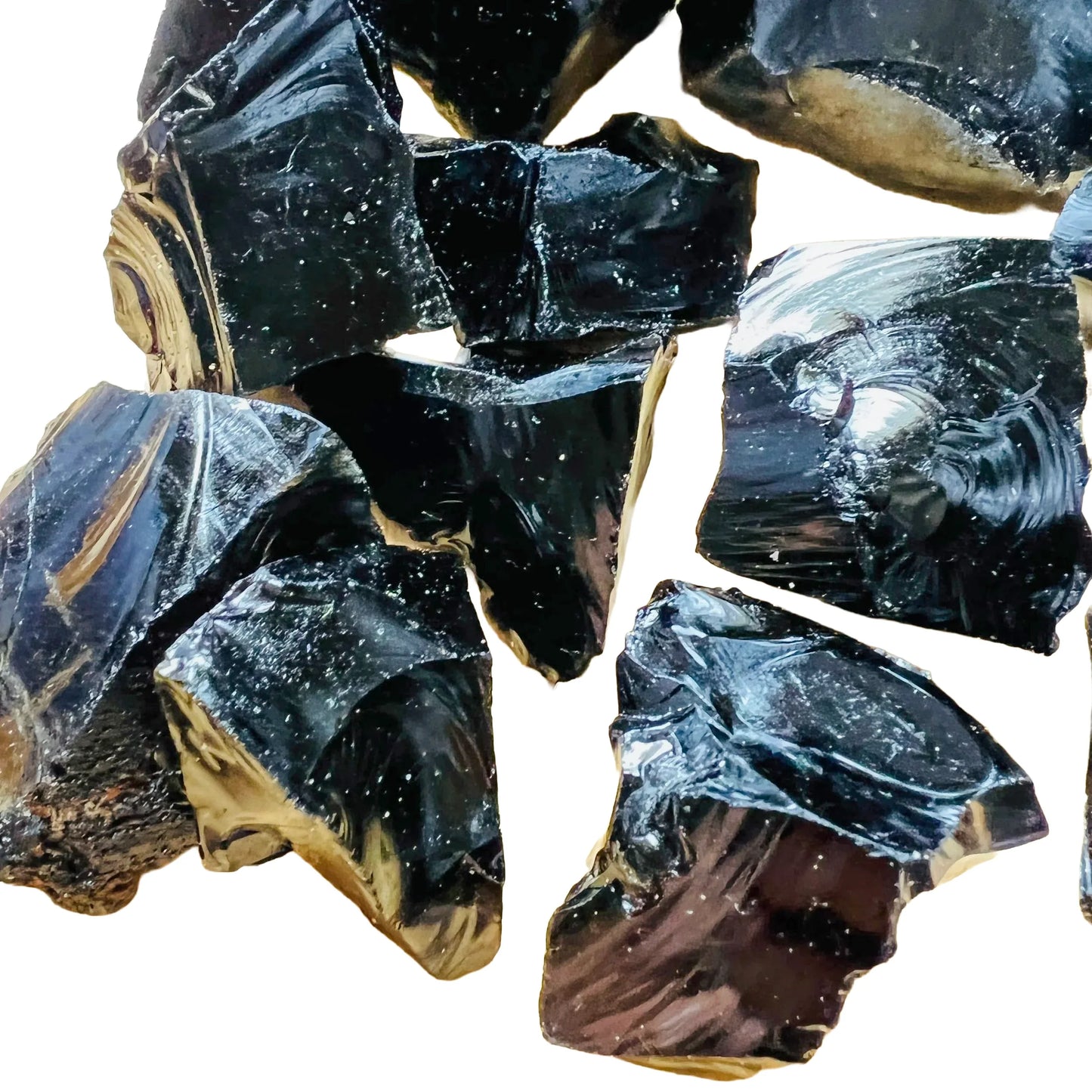 Back view of Grade AA Black Obsidian raw showing natural surface
