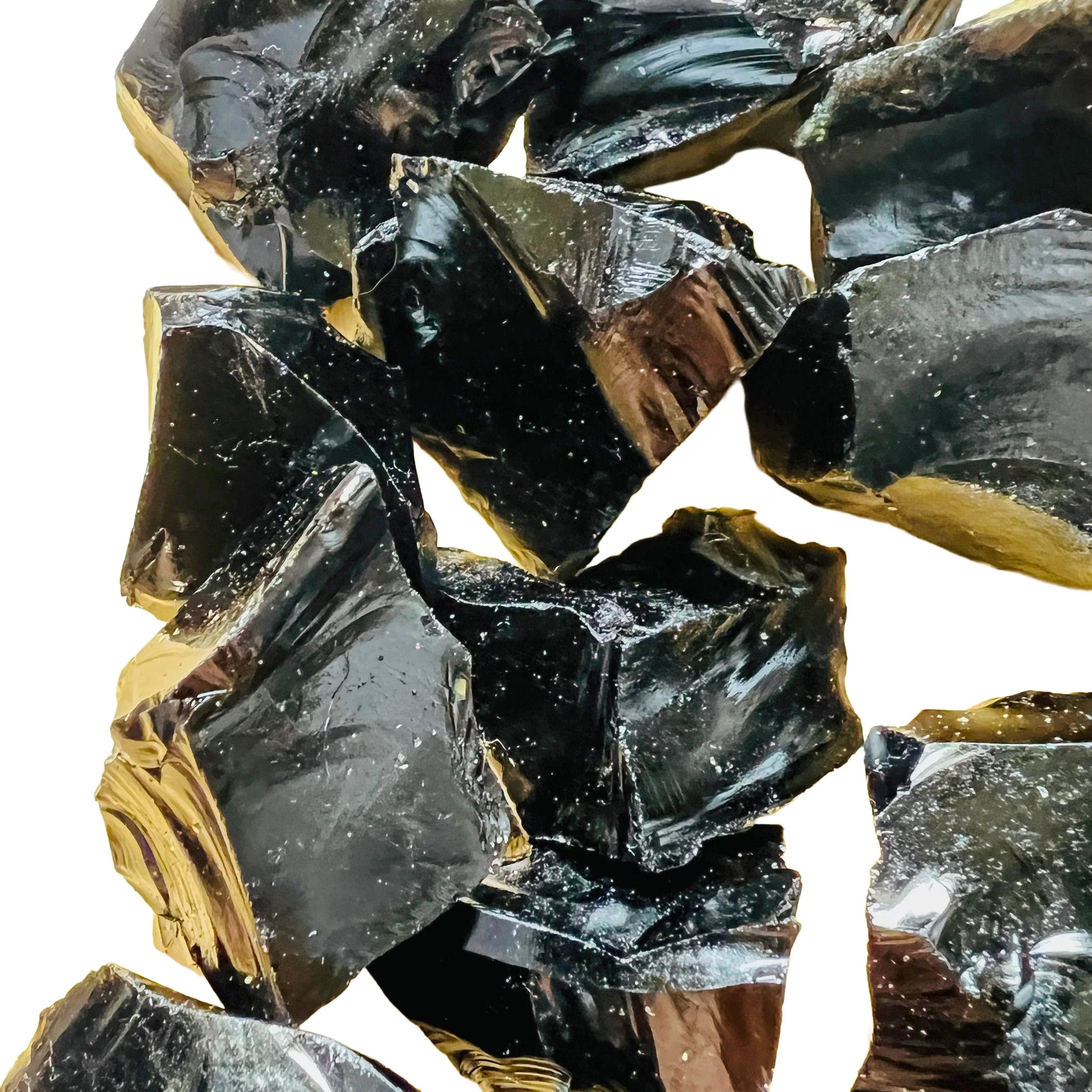 Detail shot of Grade AA Black Obsidian raw under natural light