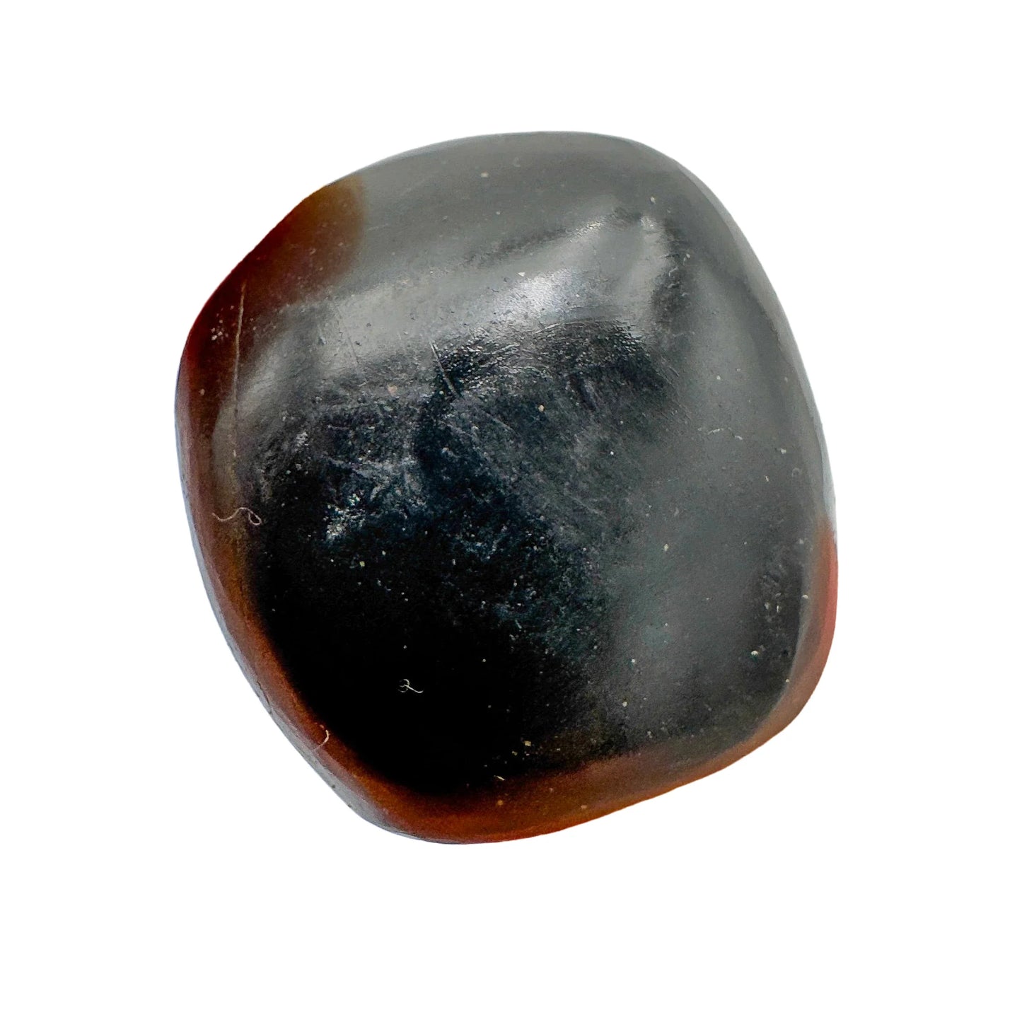 Back view of Grade AA Black Onyx tumbled stone showing natural surface