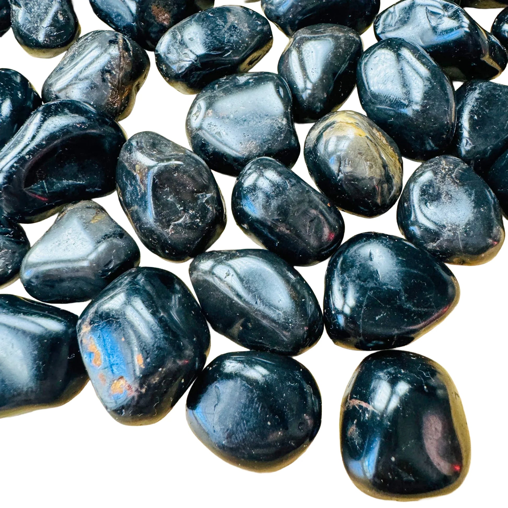 Magnified detail of Black Onyx tumbled stone, showing natural inclusions.