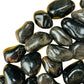 Overhead view of Grade AA Black Onyx tumbled stone, showing natural texture, from Minas Gerais, Brazil.
