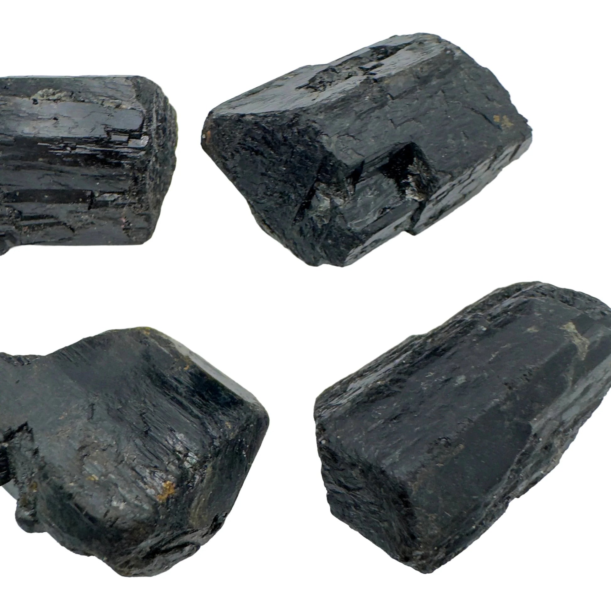 Alternate angle of Grade AA Black Tourmaline raw showing overall shape
