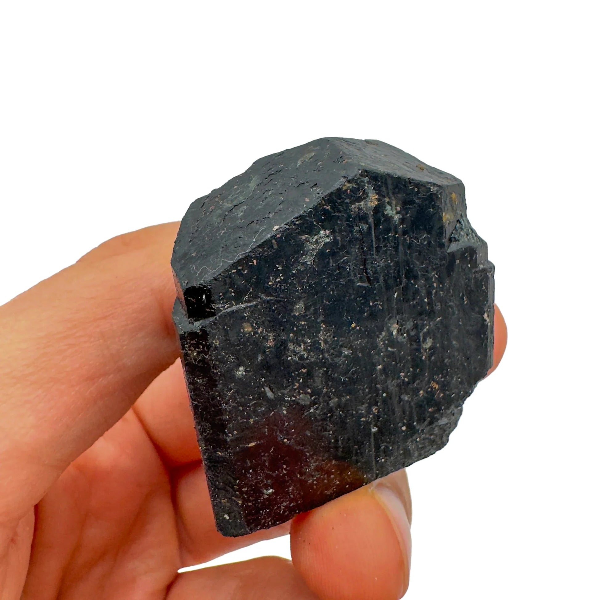 Back view of Grade AA Black Tourmaline raw showing natural surface