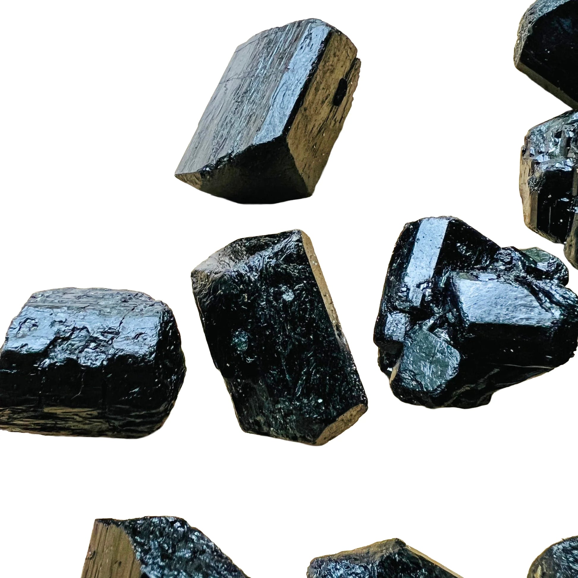 Plan view of Black Tourmaline raw stone, hand-selected from Vakinankaratra, Madagascar.