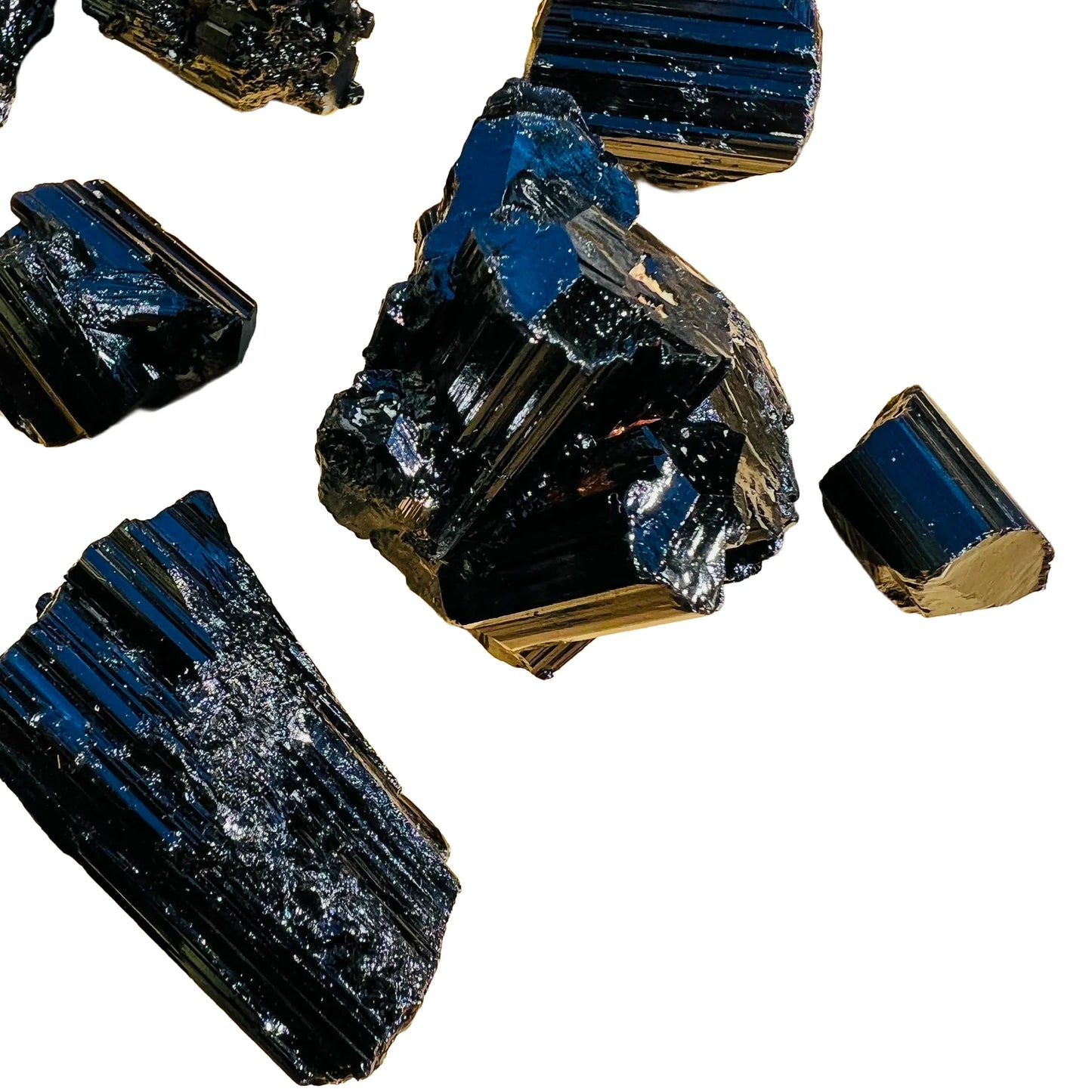 Reverse side of Grade AAA Black Tourmaline raw stone, Madagascar-sourced, often worked with for Protection.