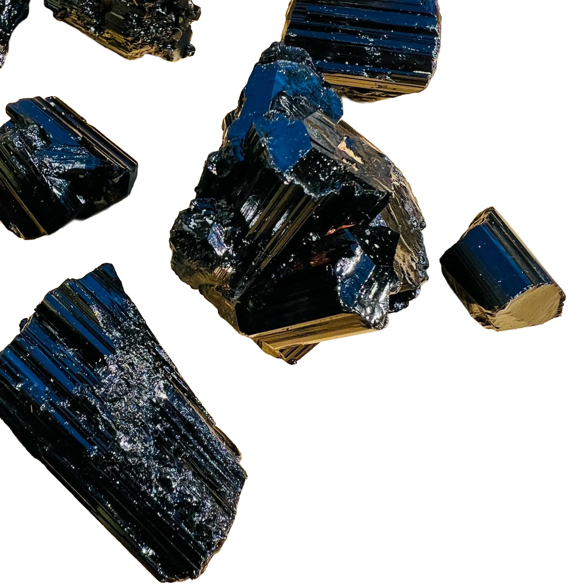 Reverse side of Grade AAA Black Tourmaline raw stone, Madagascar-sourced, often worked with for Protection.