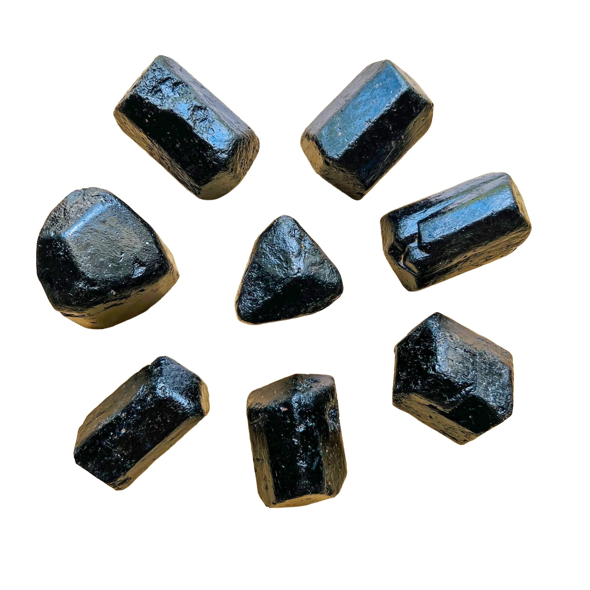 Profile shot of Grade A Black Tourmaline raw stone, from Mashonaland West, Zimbabwe.
