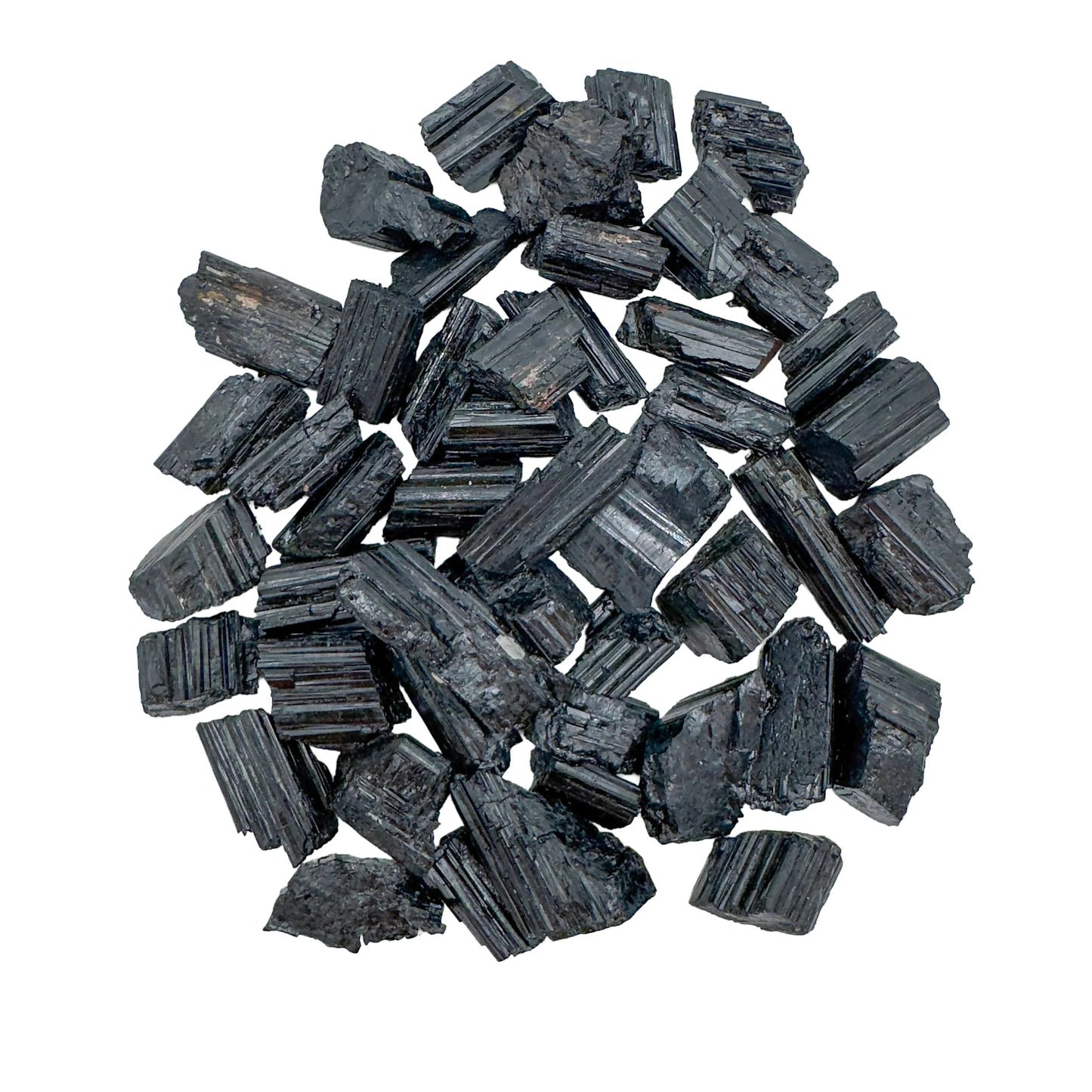 Edge-on view of Grade AA Black Tourmaline raw stone, showing characteristic finish.
