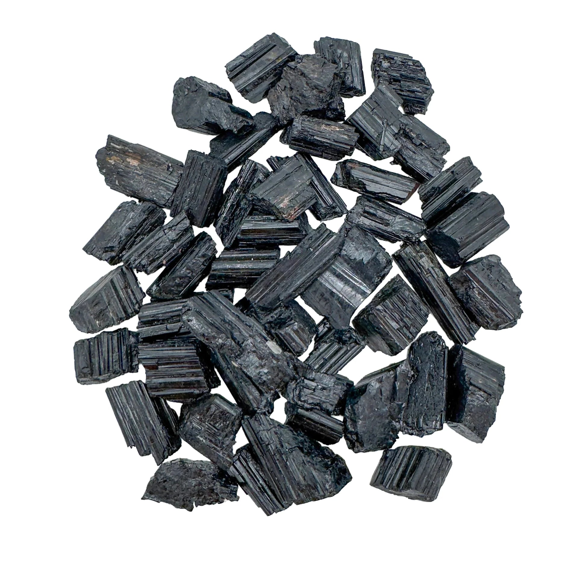 Edge-on view of Grade AA Black Tourmaline raw stone, showing characteristic finish.