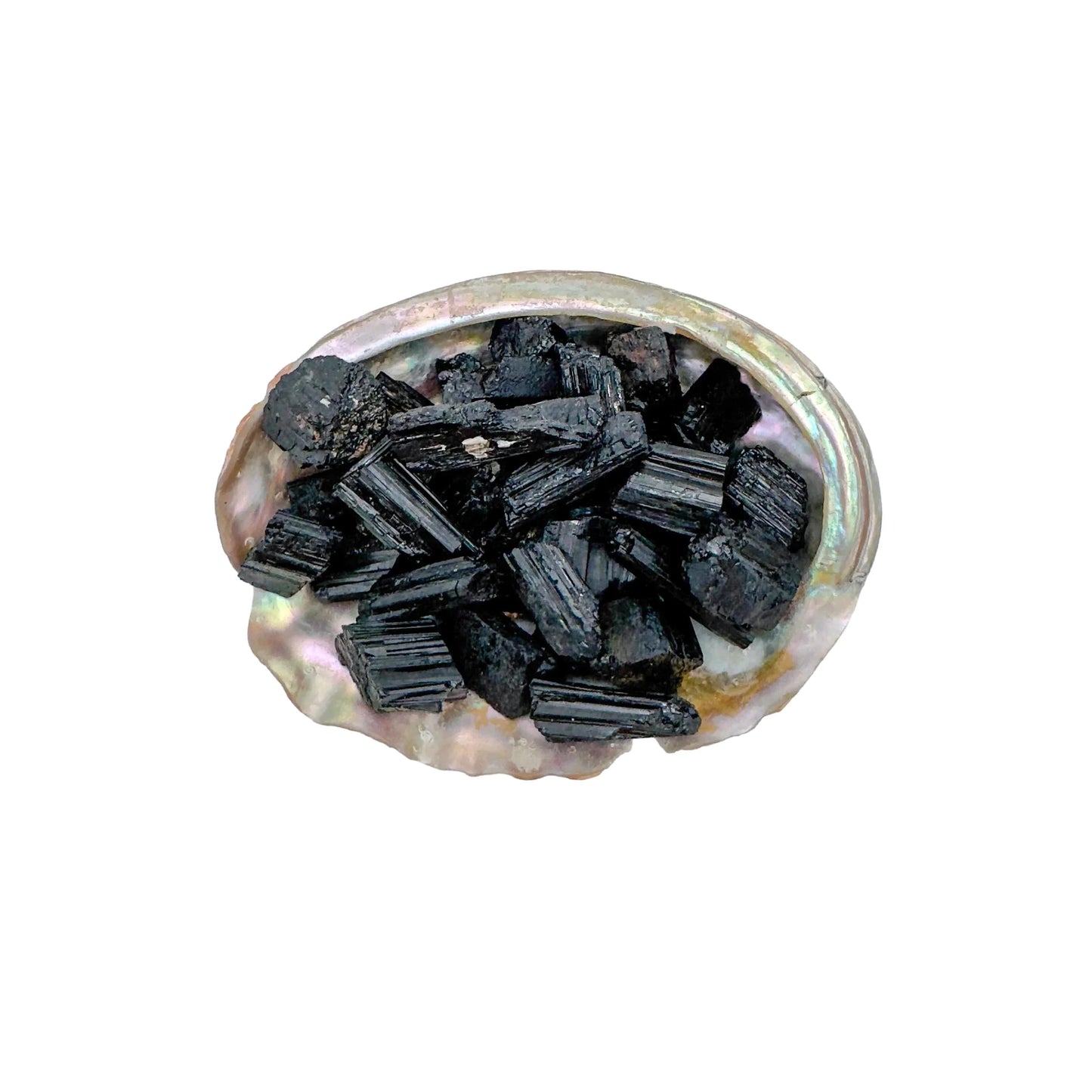 Top-down shot of Black Tourmaline raw stone, kept close for Protection, showing natural form.