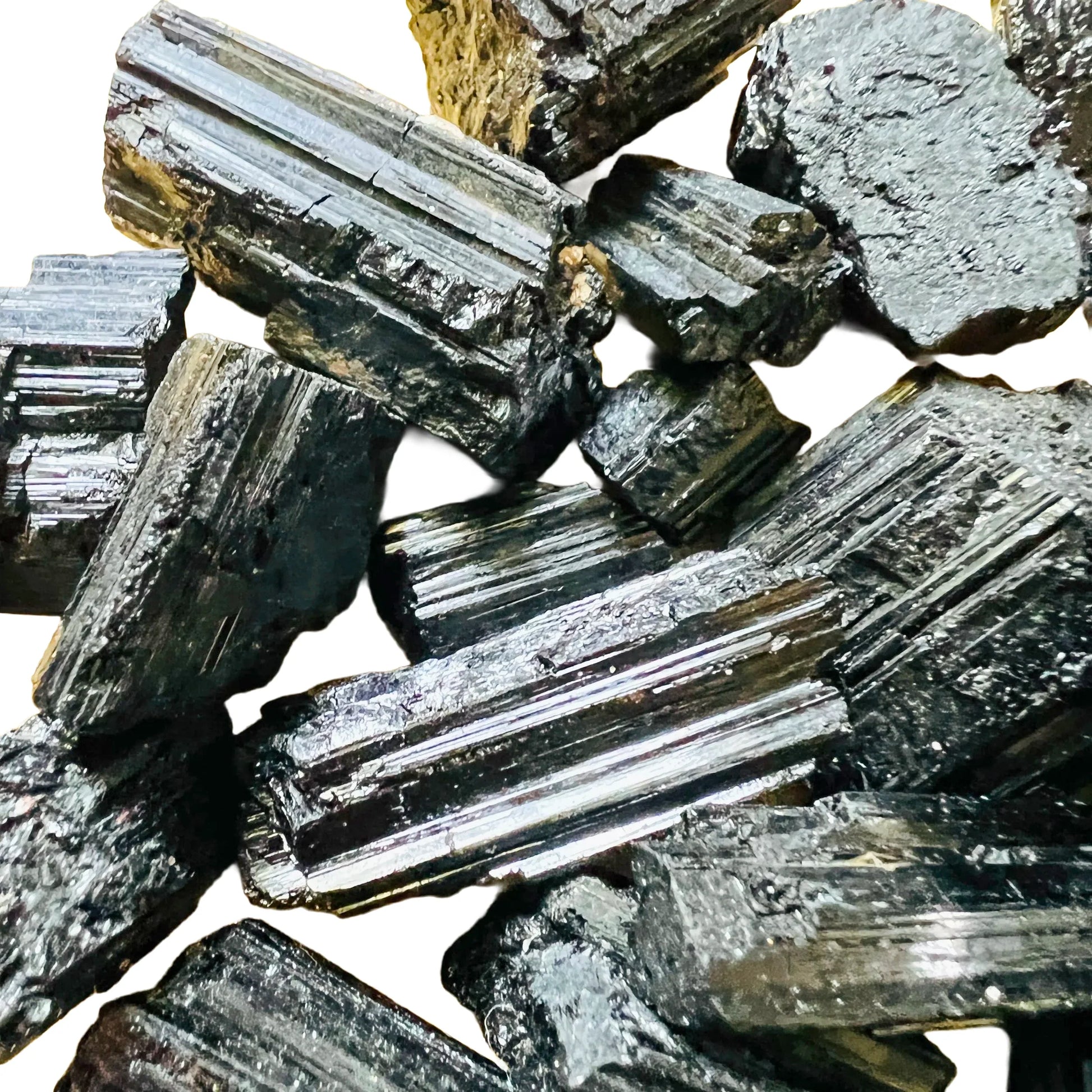 Detail shot of Grade AA Black Tourmaline raw under natural light