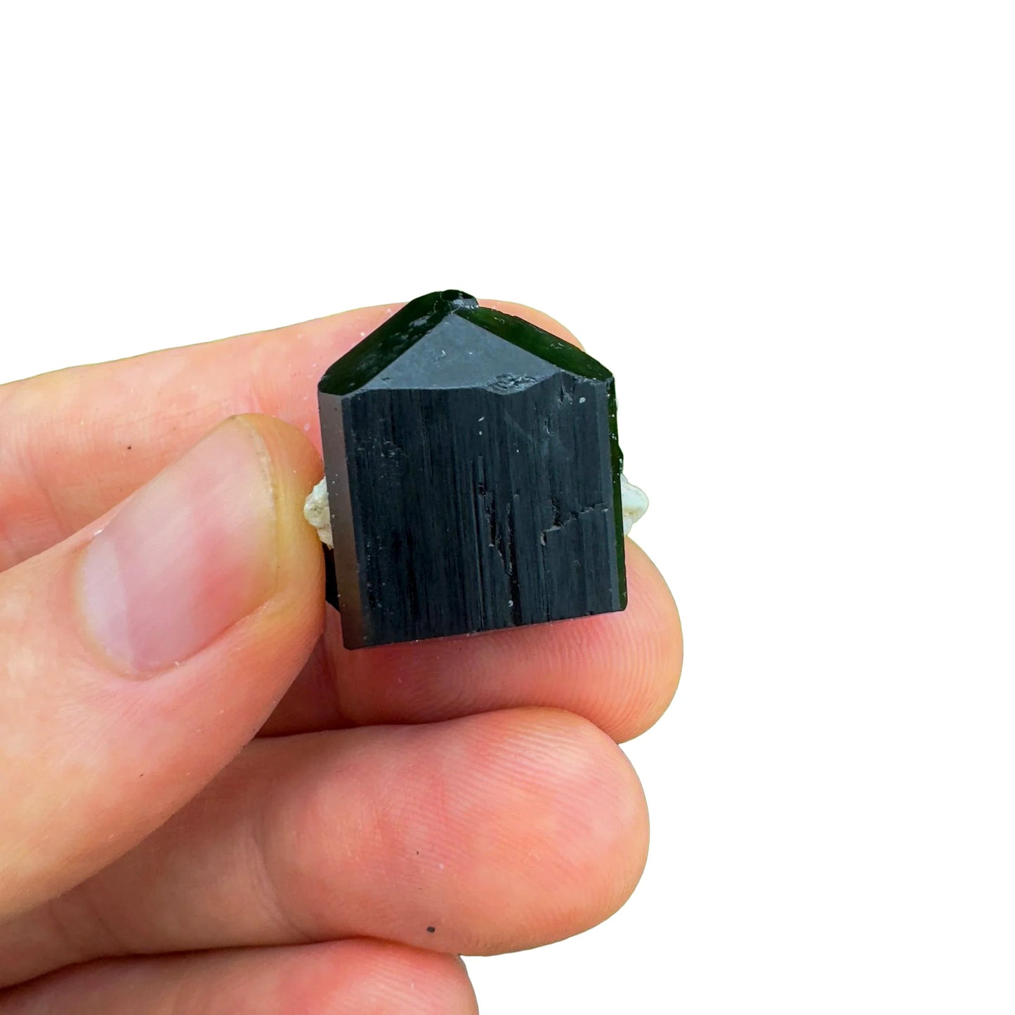 Alternate angle of Grade AA Black Tourmaline raw showing overall shape