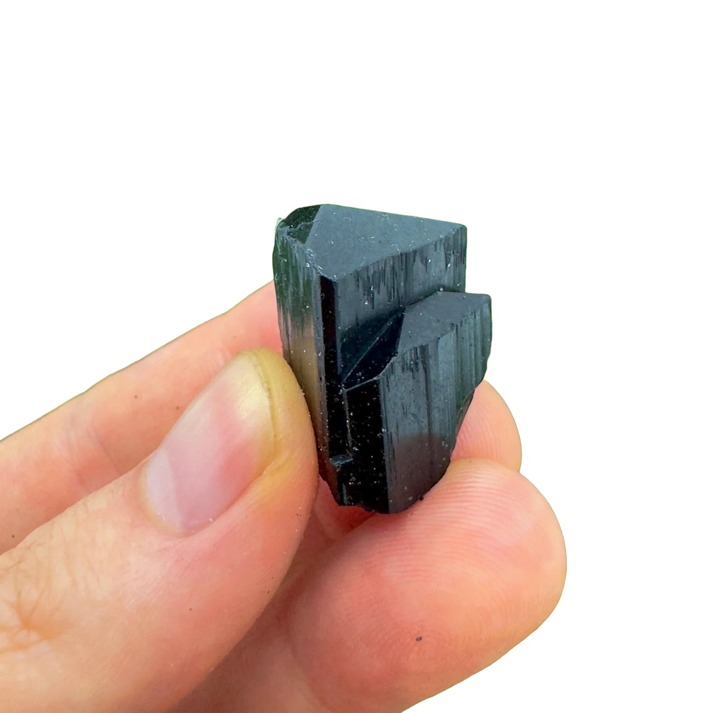 Back view of Grade AA Black Tourmaline raw showing natural surface