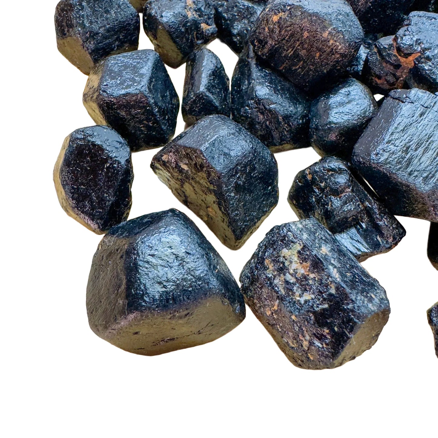 Alternate angle of Grade A Black Tourmaline raw showing overall shape