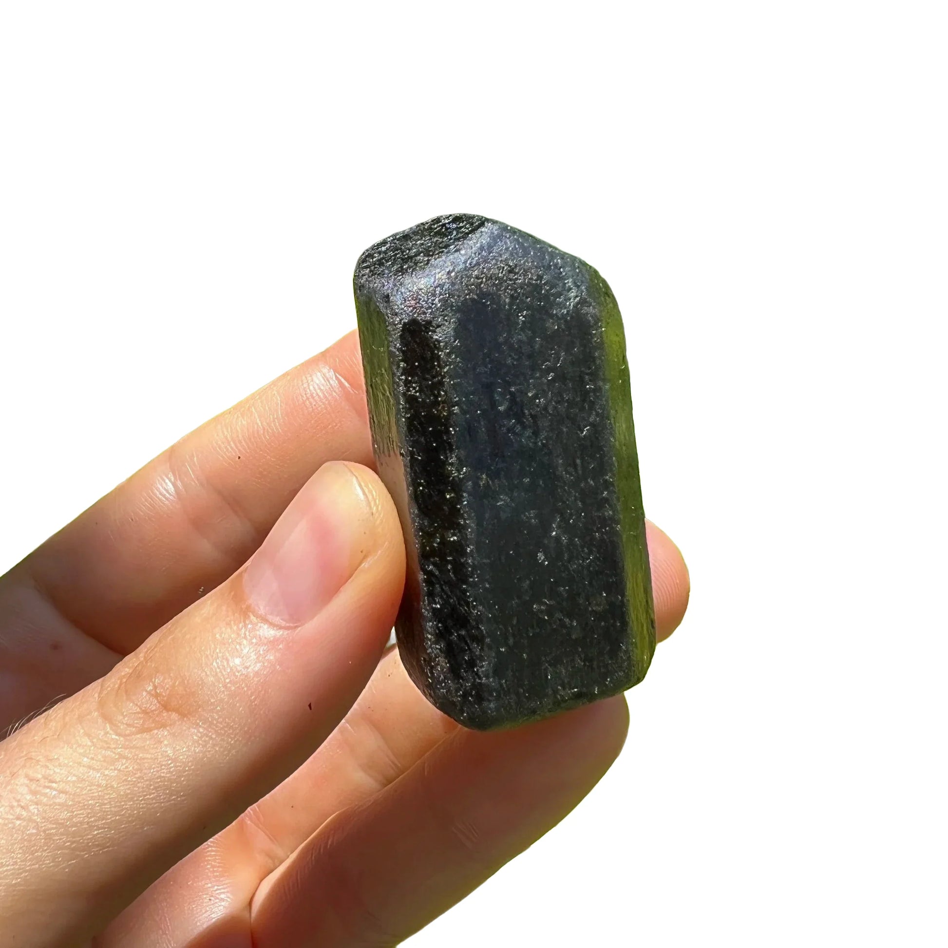 Back view of Grade A Black Tourmaline raw showing natural surface