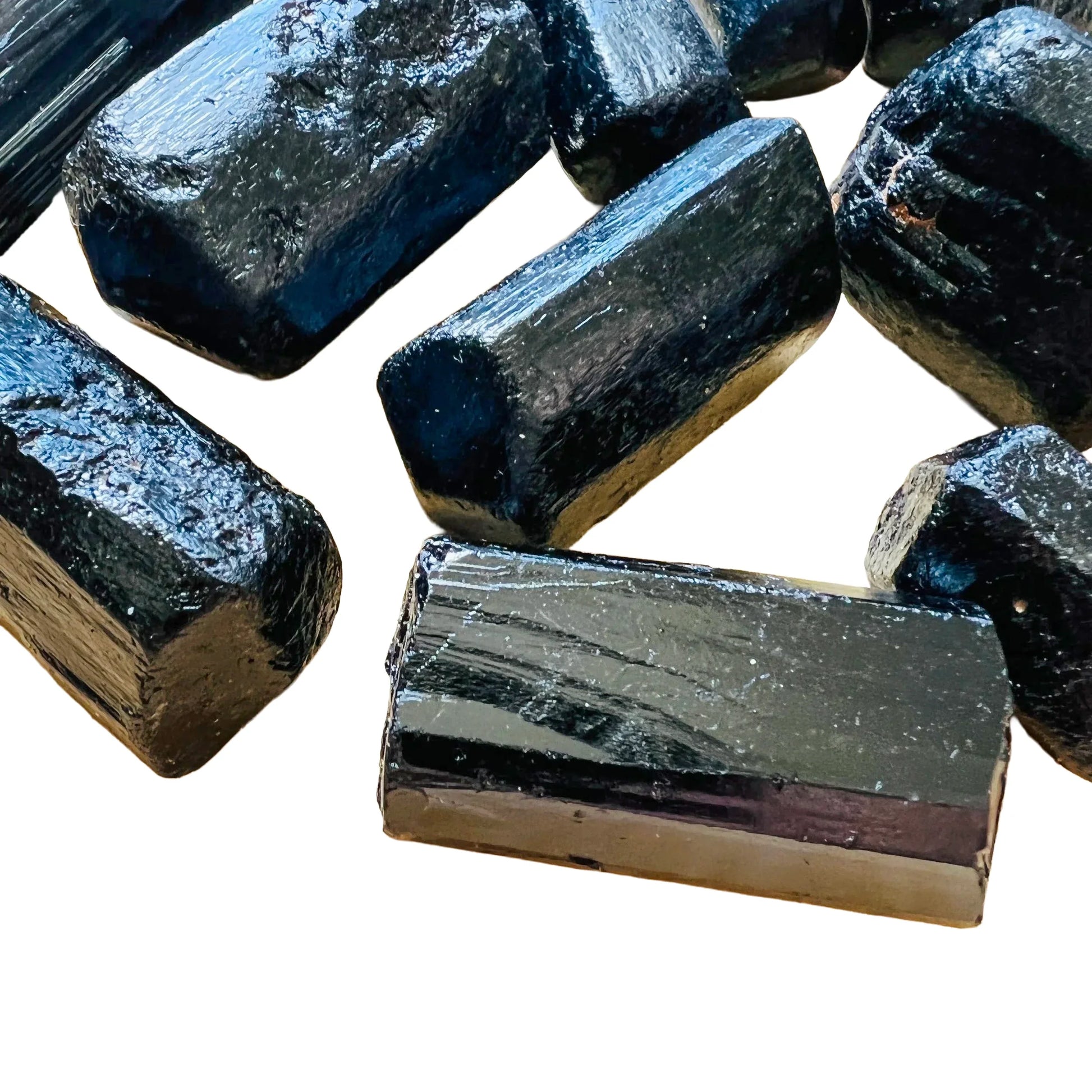 Full profile of Grade A Black Tourmaline raw ready to ship from Beyond Bohemian