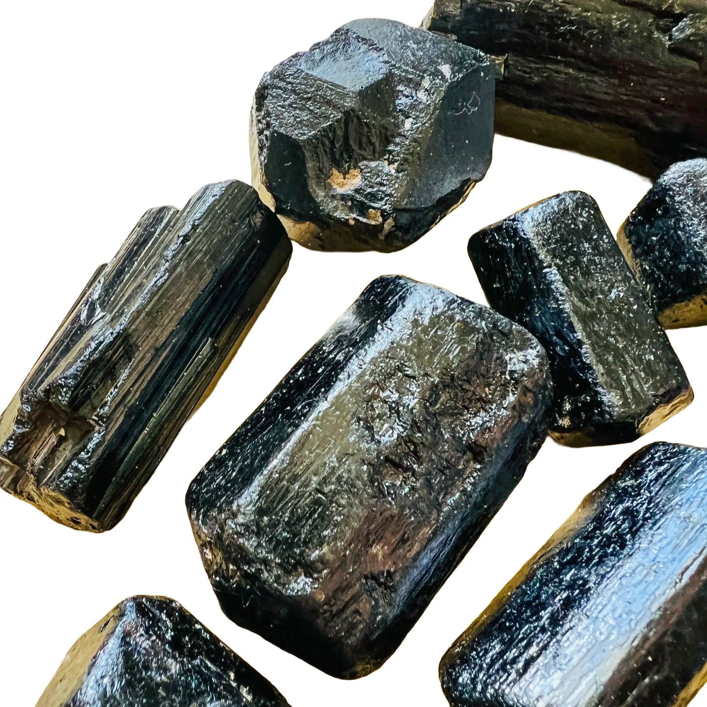 Full profile of Grade A Black Tourmaline raw ready to ship from Beyond Bohemian
