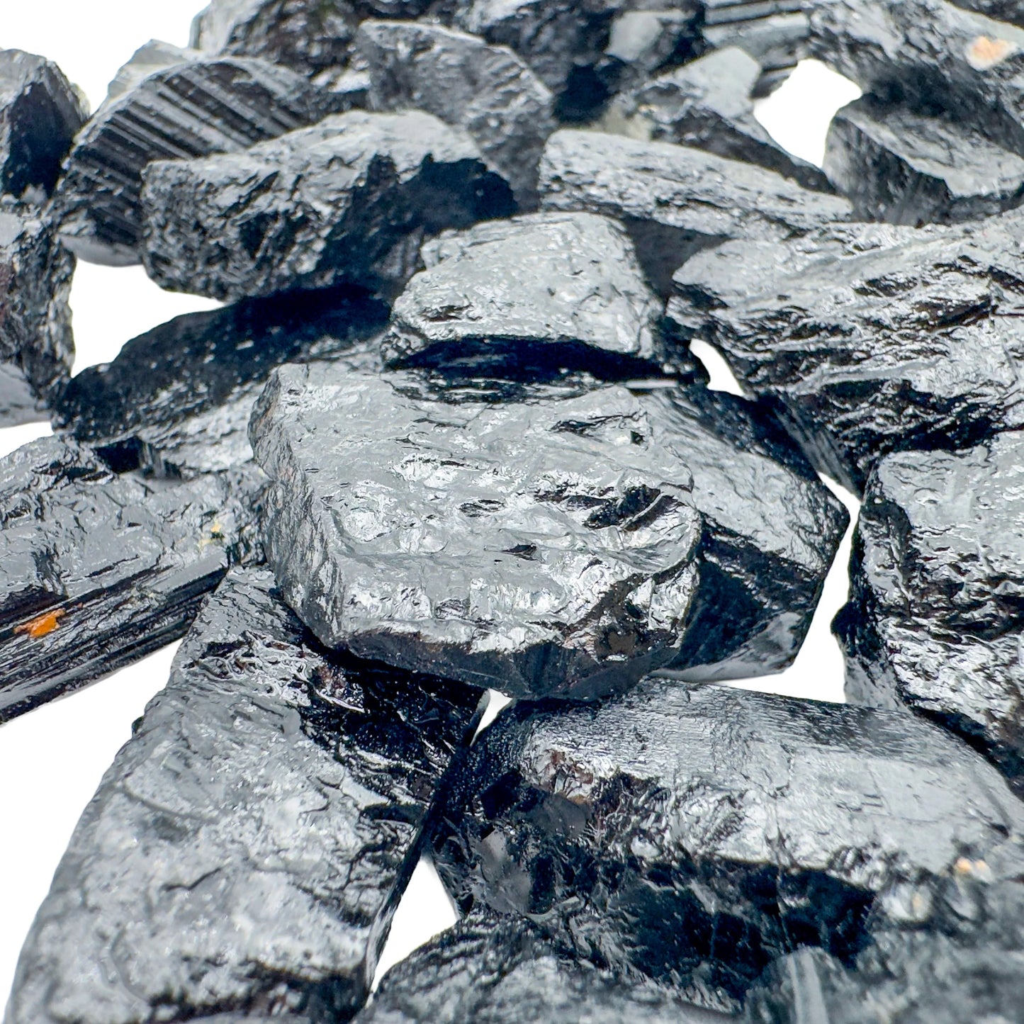 Black Tourmaline raw crystals Brazil A grade detail