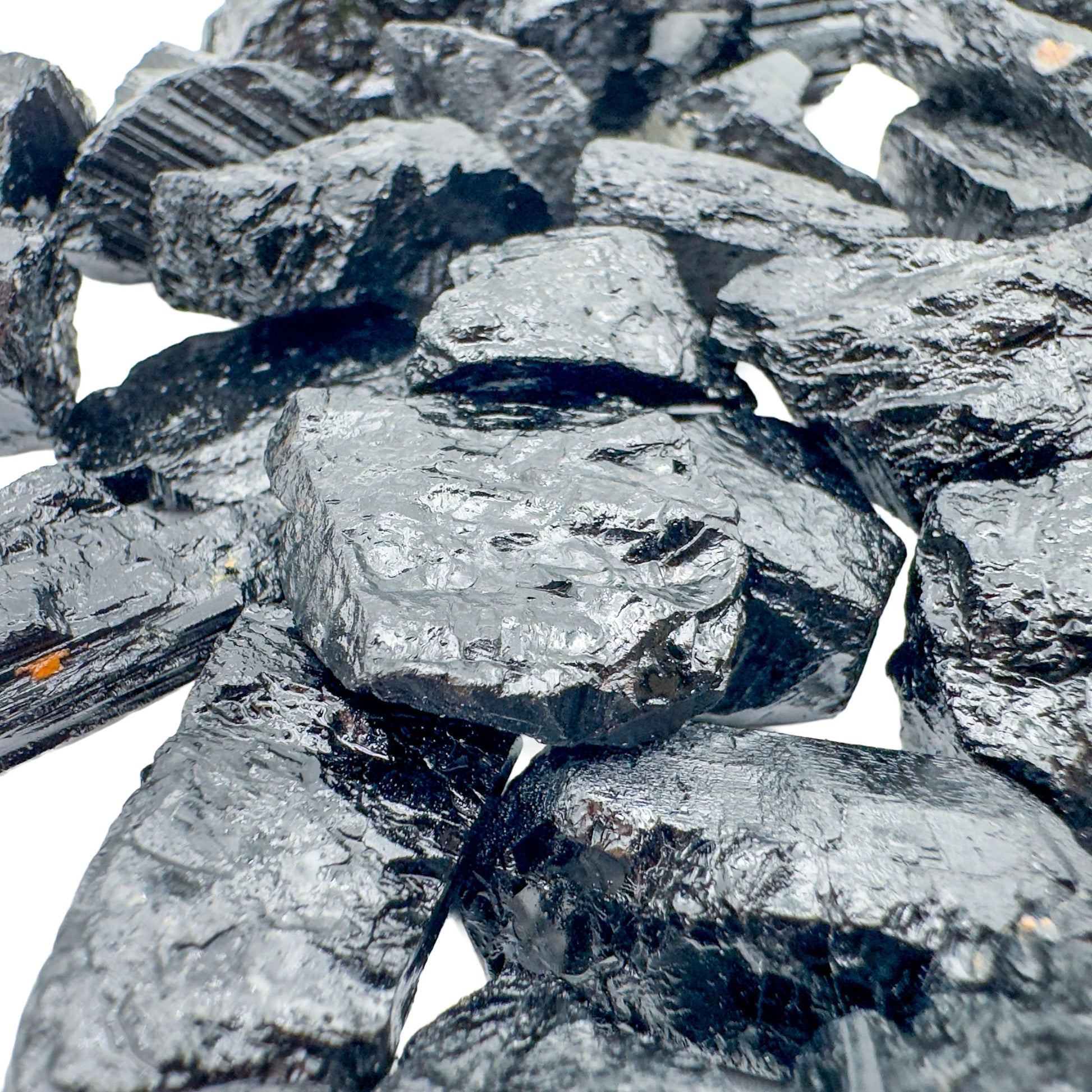 Black Tourmaline raw crystals Brazil A grade detail