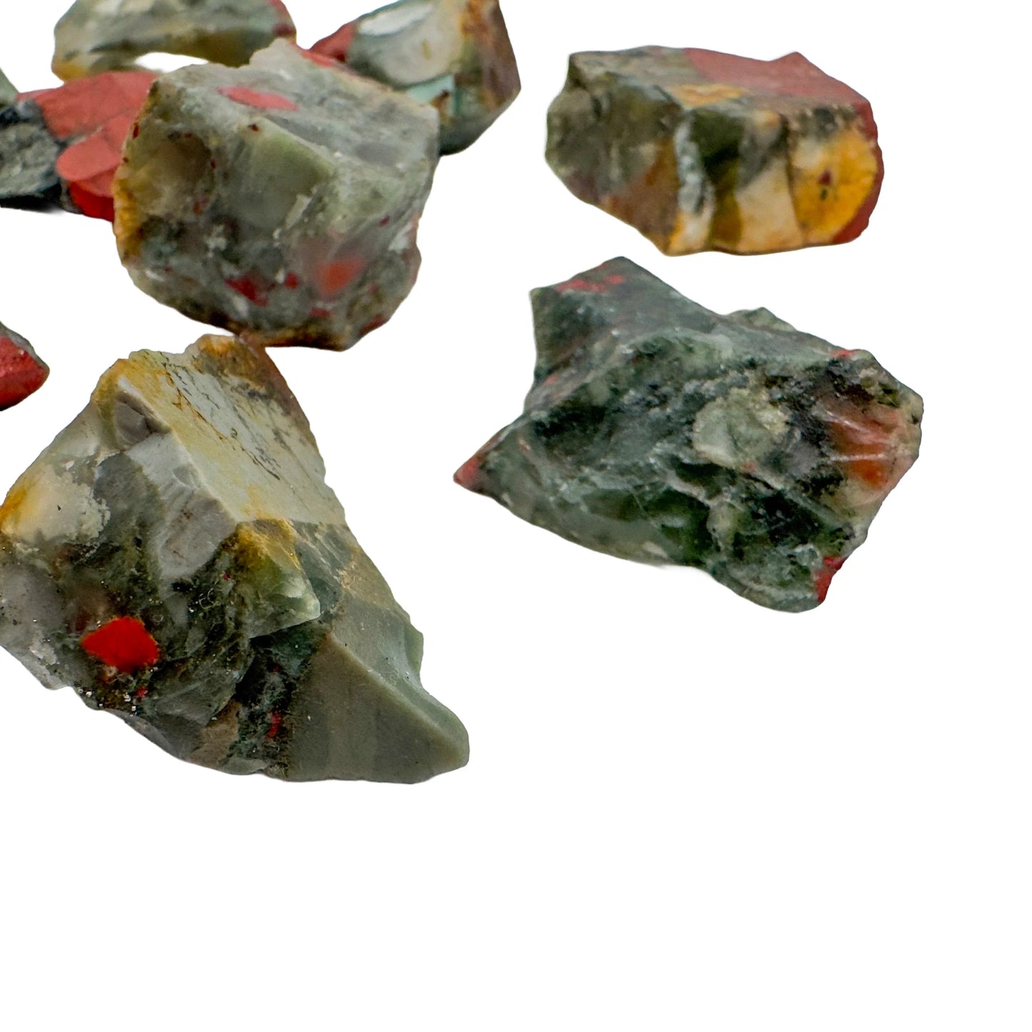 Underside view of Bloodstone raw stone, to support Energy, hand-selected from Hhohho, Eswatini.