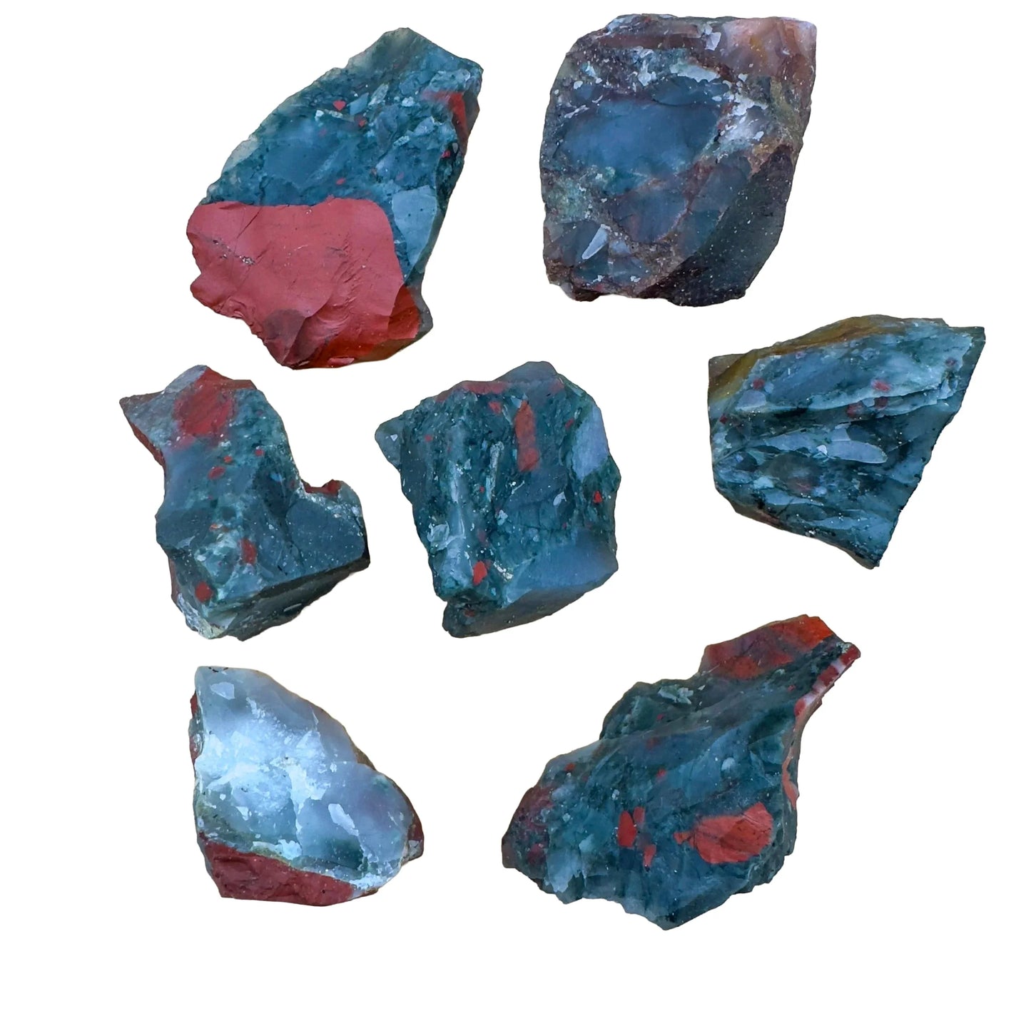Sideways view of Bloodstone raw stone, from Hhohho, Eswatini, turned to for Energy and Protection.