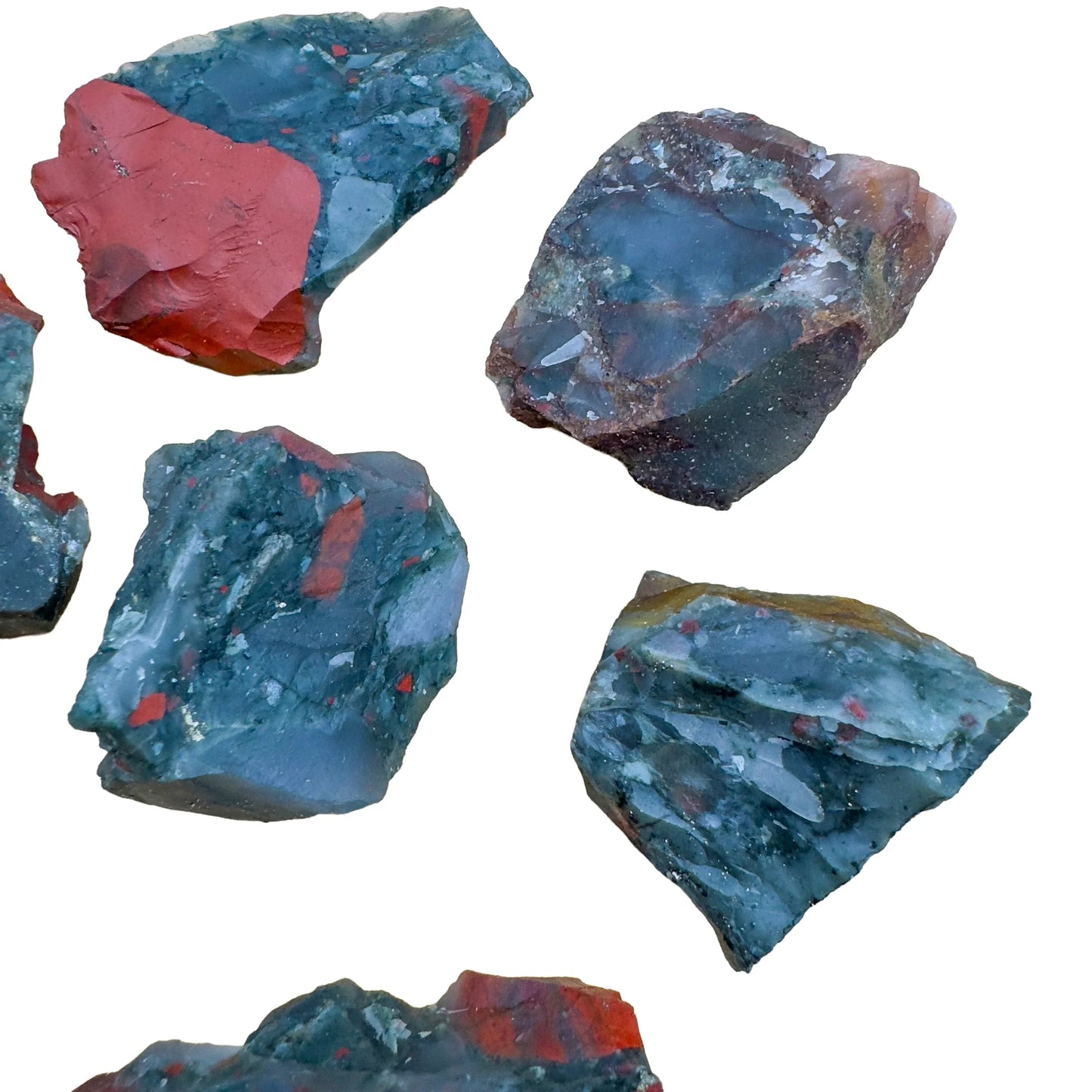 Alternate angle of Grade AA Bloodstone raw showing overall shape