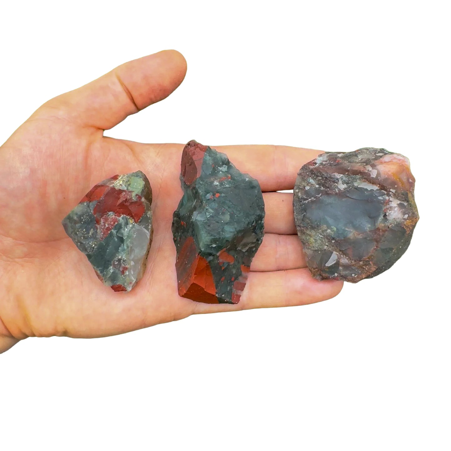 Detail shot of Grade AA Bloodstone raw under natural light
