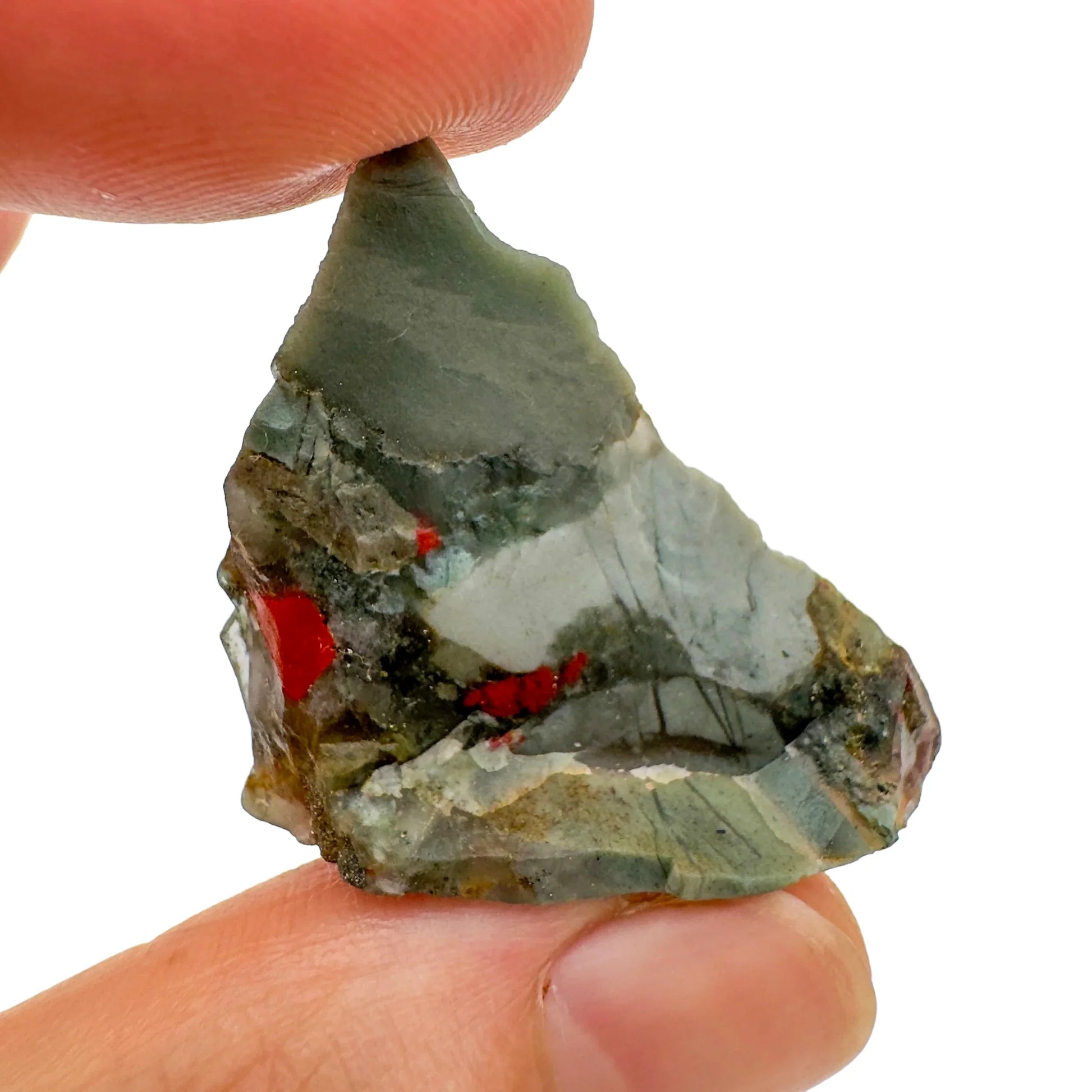 Detail shot of Grade AA Bloodstone raw under natural light