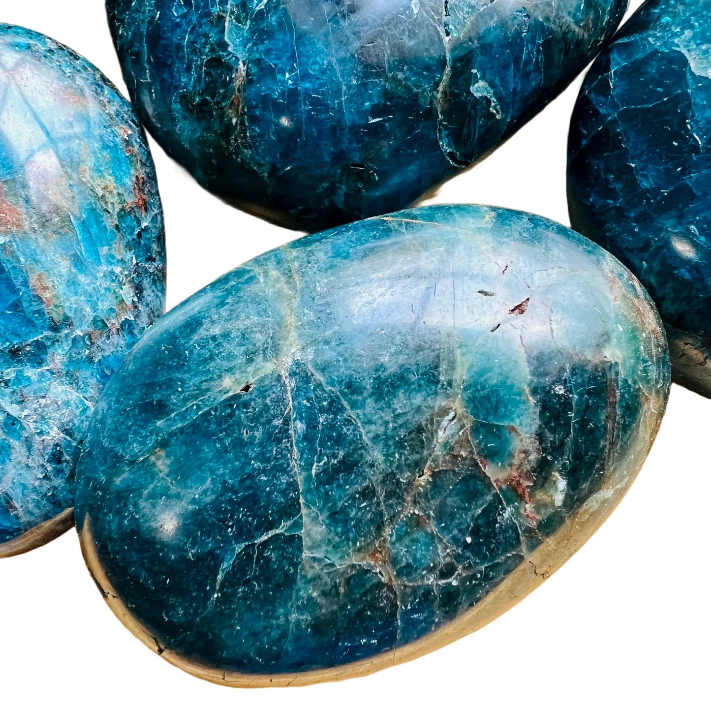 Detail capture of Apatite palm stone, hand-selected from Anosy, Madagascar.
