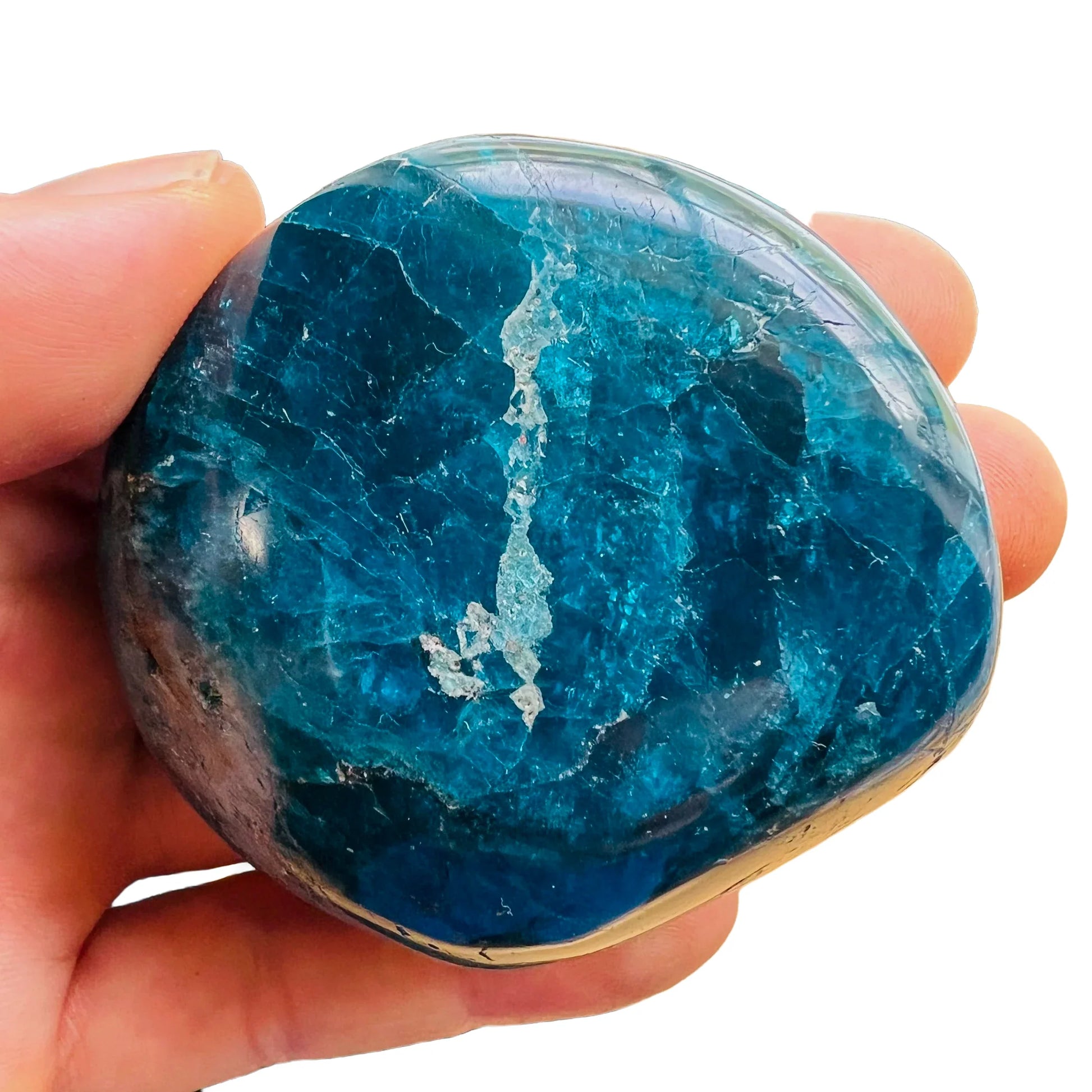 Detail shot of Grade AA Apatite palm stone under natural light