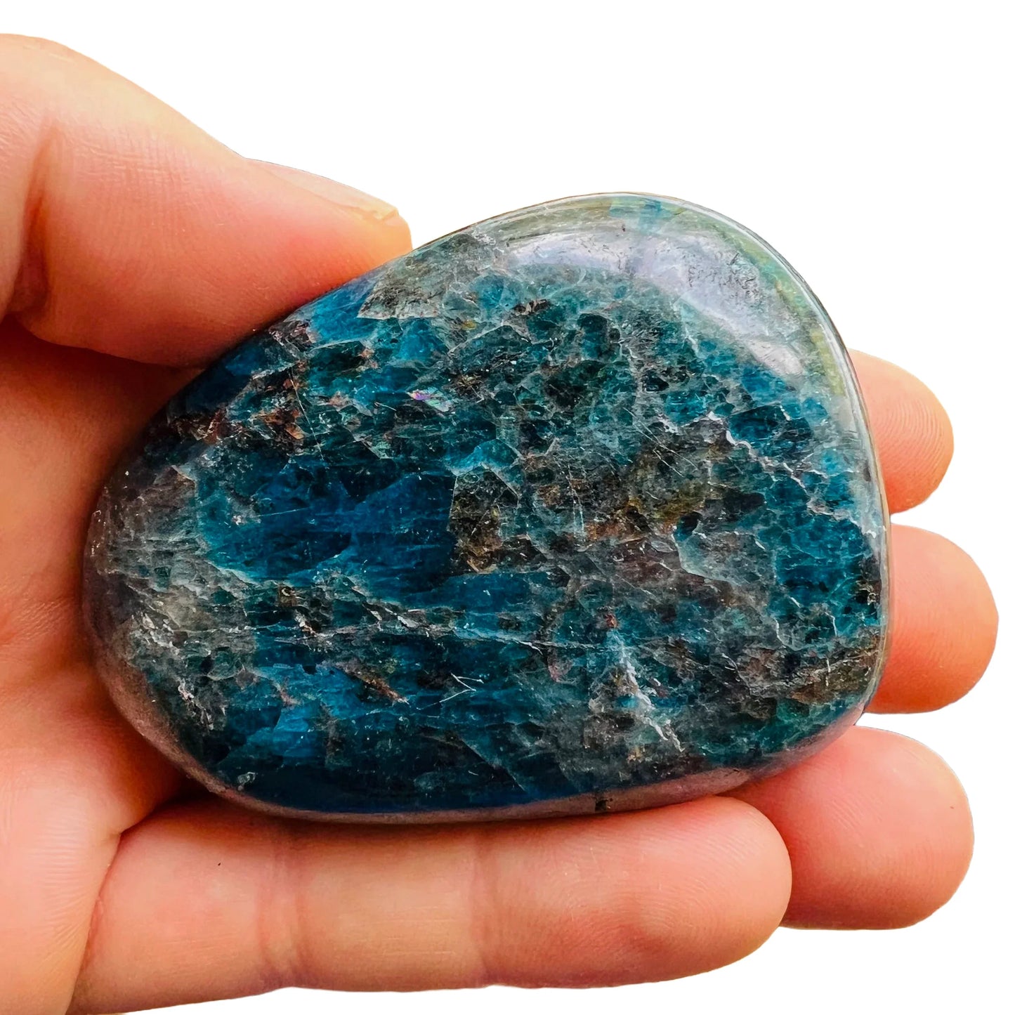 Full profile of Grade AA Apatite palm stone ready to ship from Beyond Bohemian
