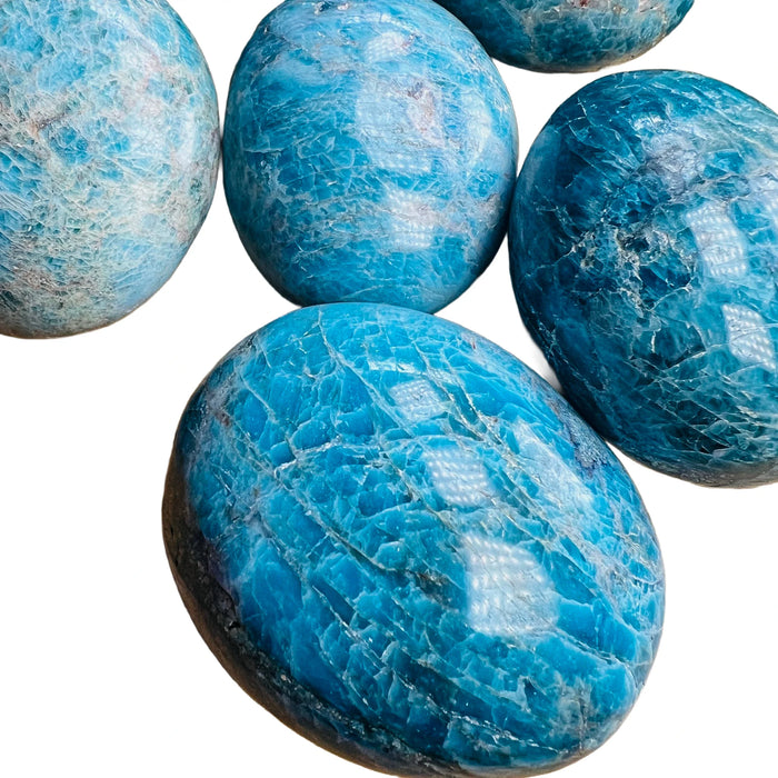Color detail of Apatite palm stone, to support Focus and Manifestation, showing characteristic color.