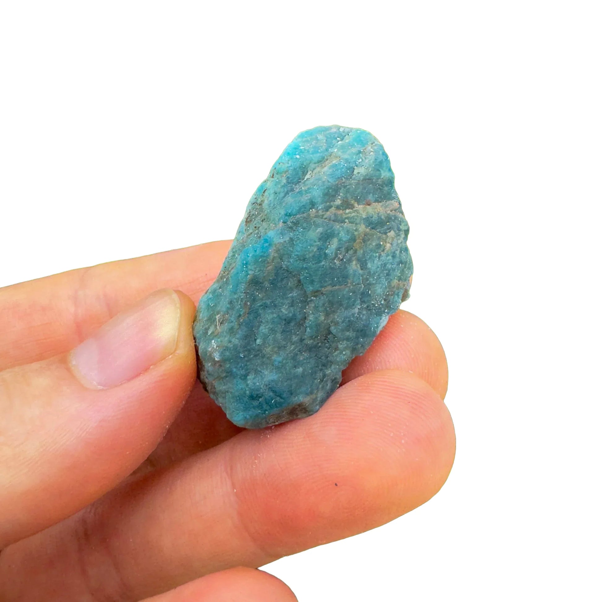 Natural light view of a Apatite raw stone associated with Focus.