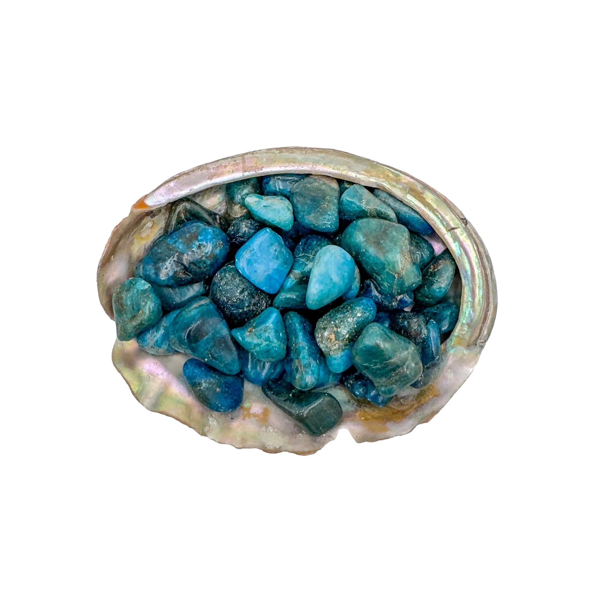 Detail capture of Apatite tumbled stone, showing natural inclusions, Madagascar-sourced.