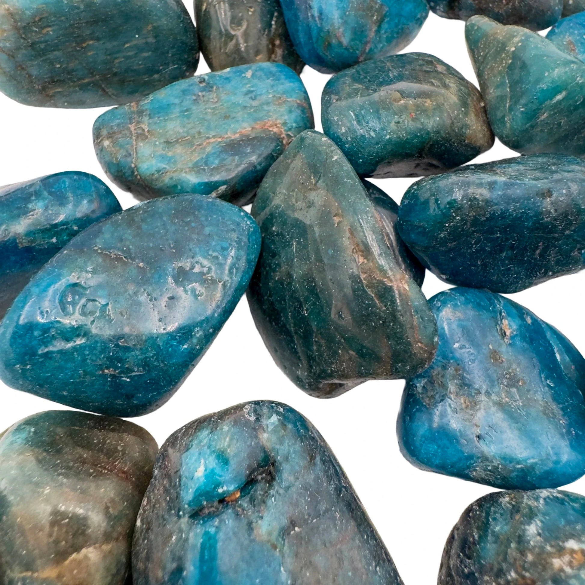 Back view of Grade AA Apatite tumbled stone showing natural surface