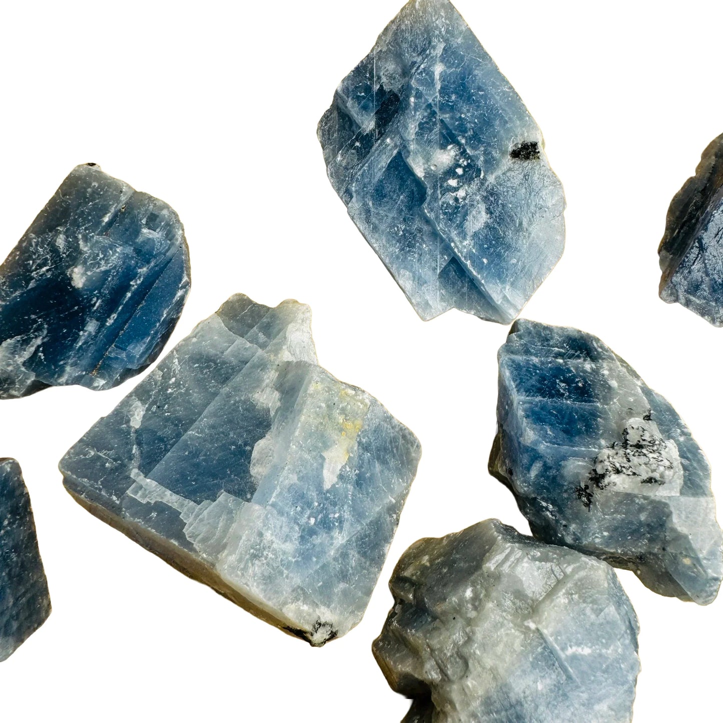Back view of Blue Calcite raw stone, from Namibia.