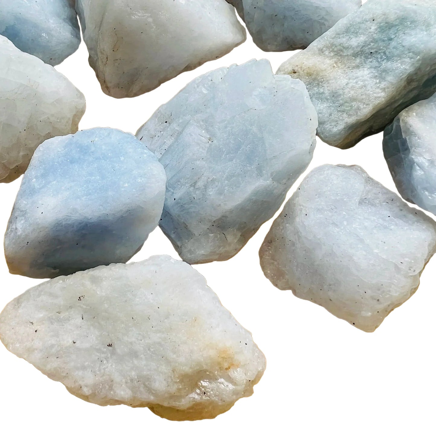 Natural surface of Grade A Blue Calcite raw stone, showing natural banding.