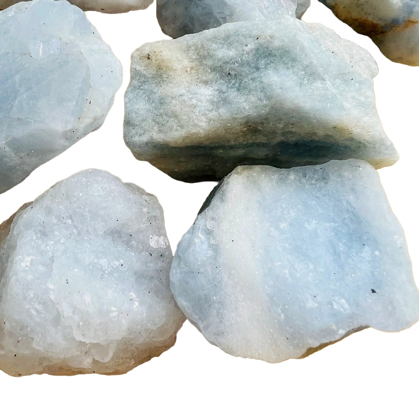 Plan view of Blue Calcite raw stone, Madagascar-sourced.