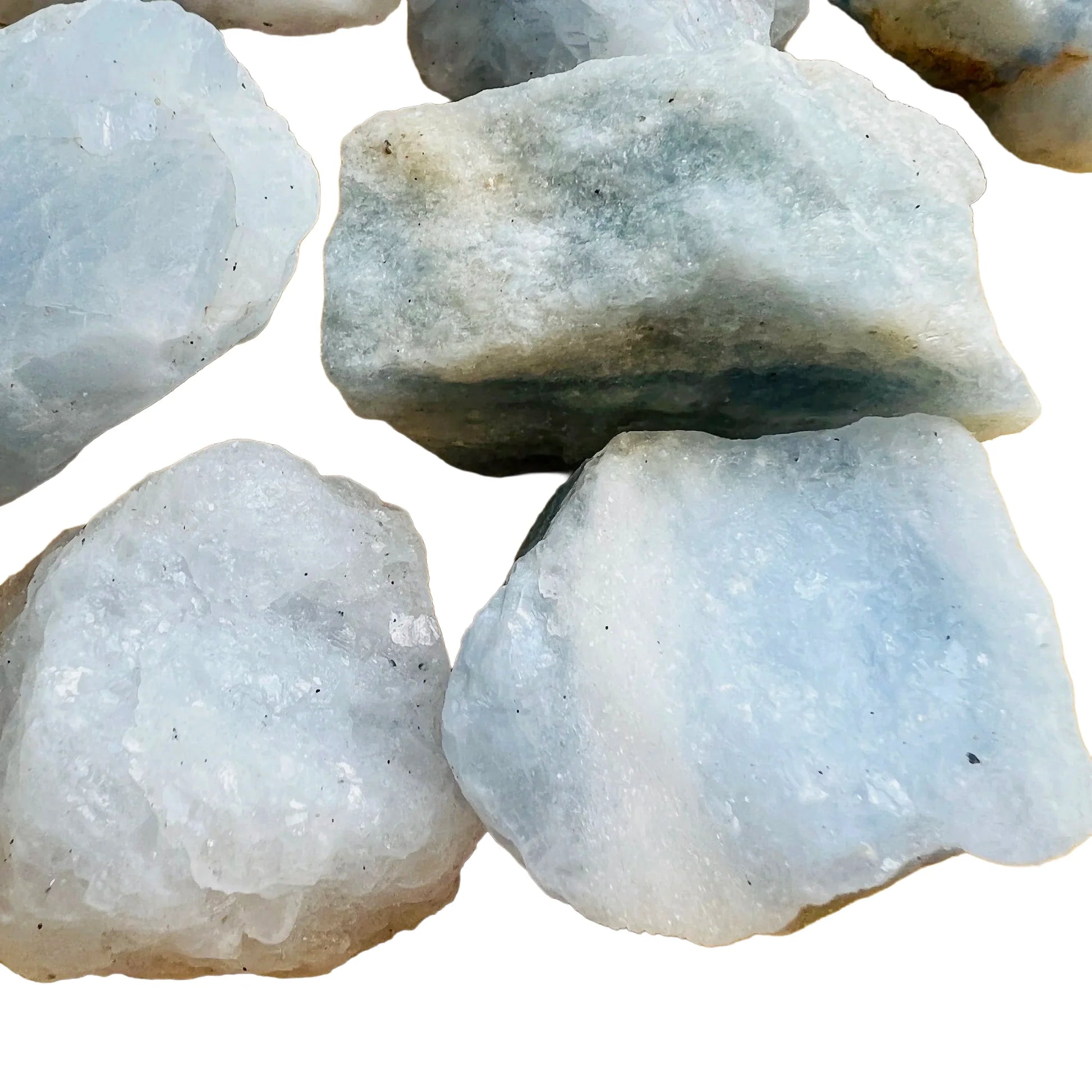 Plan view of Blue Calcite raw stone, Madagascar-sourced.