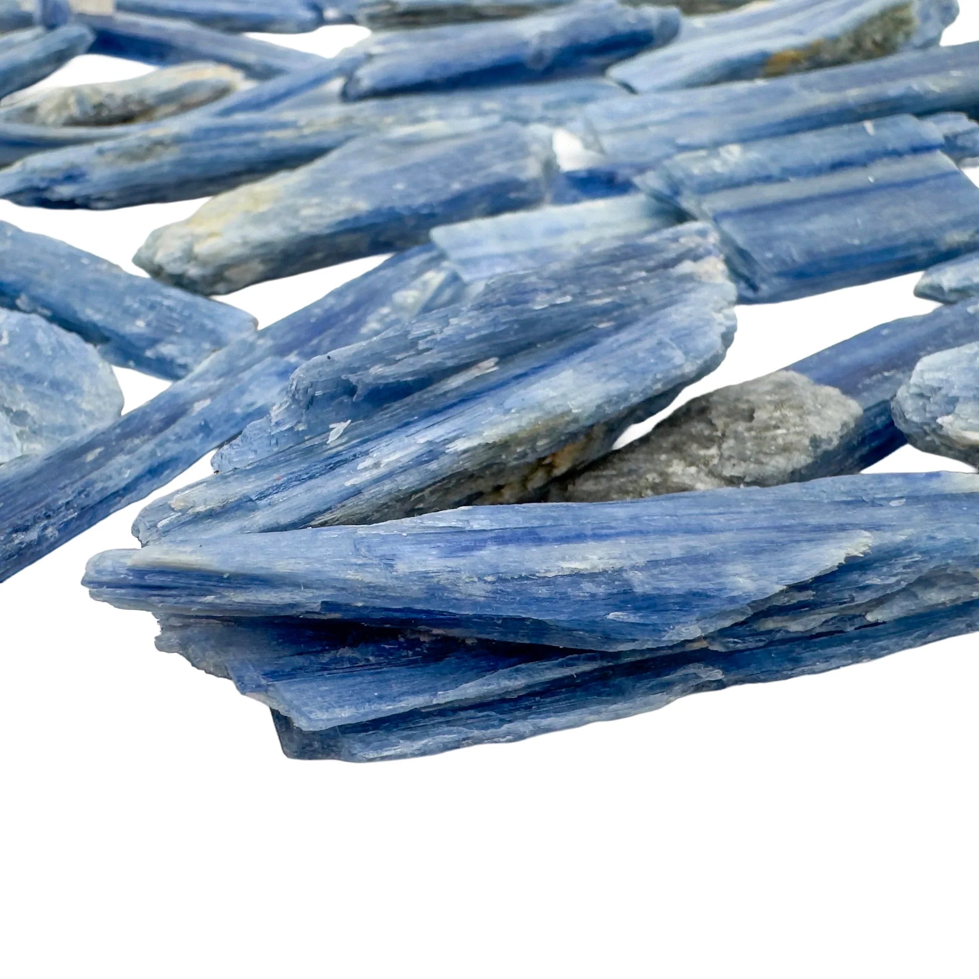 Edge-on view of Blue Kyanite raw stone, showing natural variation.