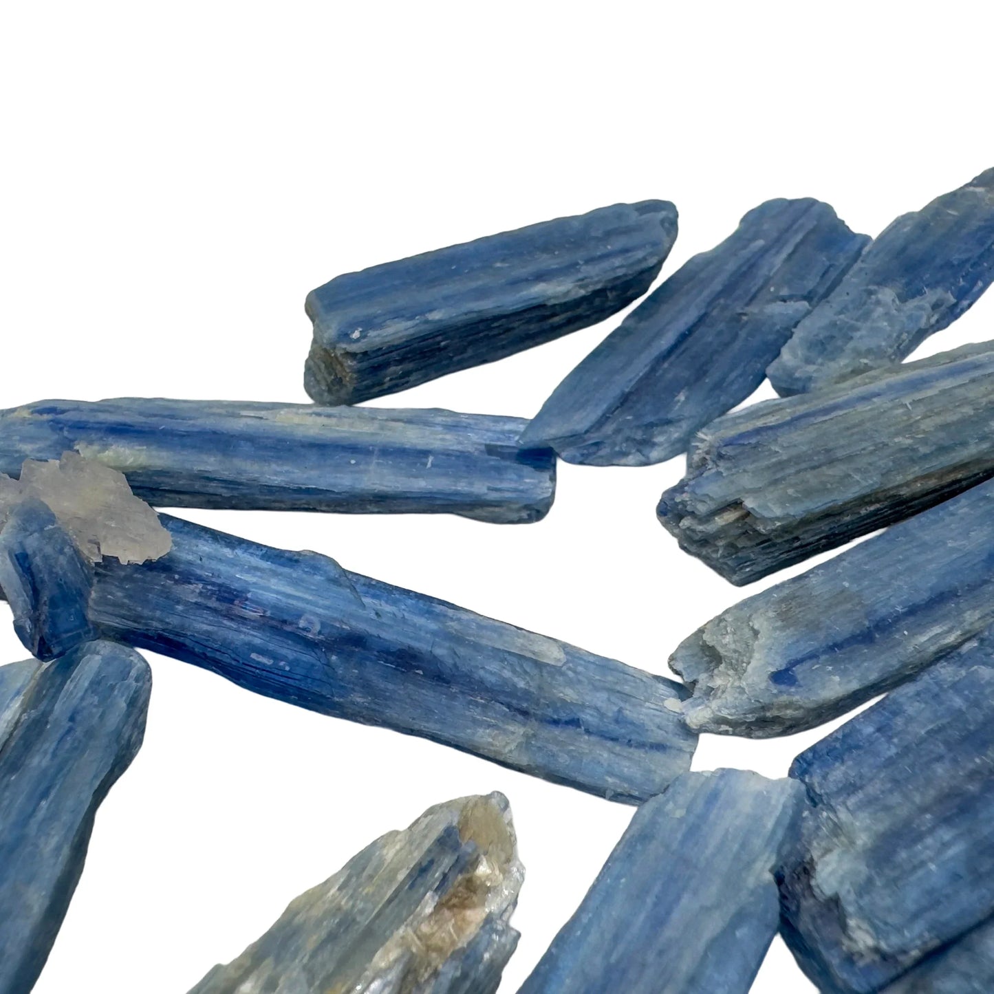 In-hand view of a Blue Kyanite raw stone worked with for Confidence and Meditation.