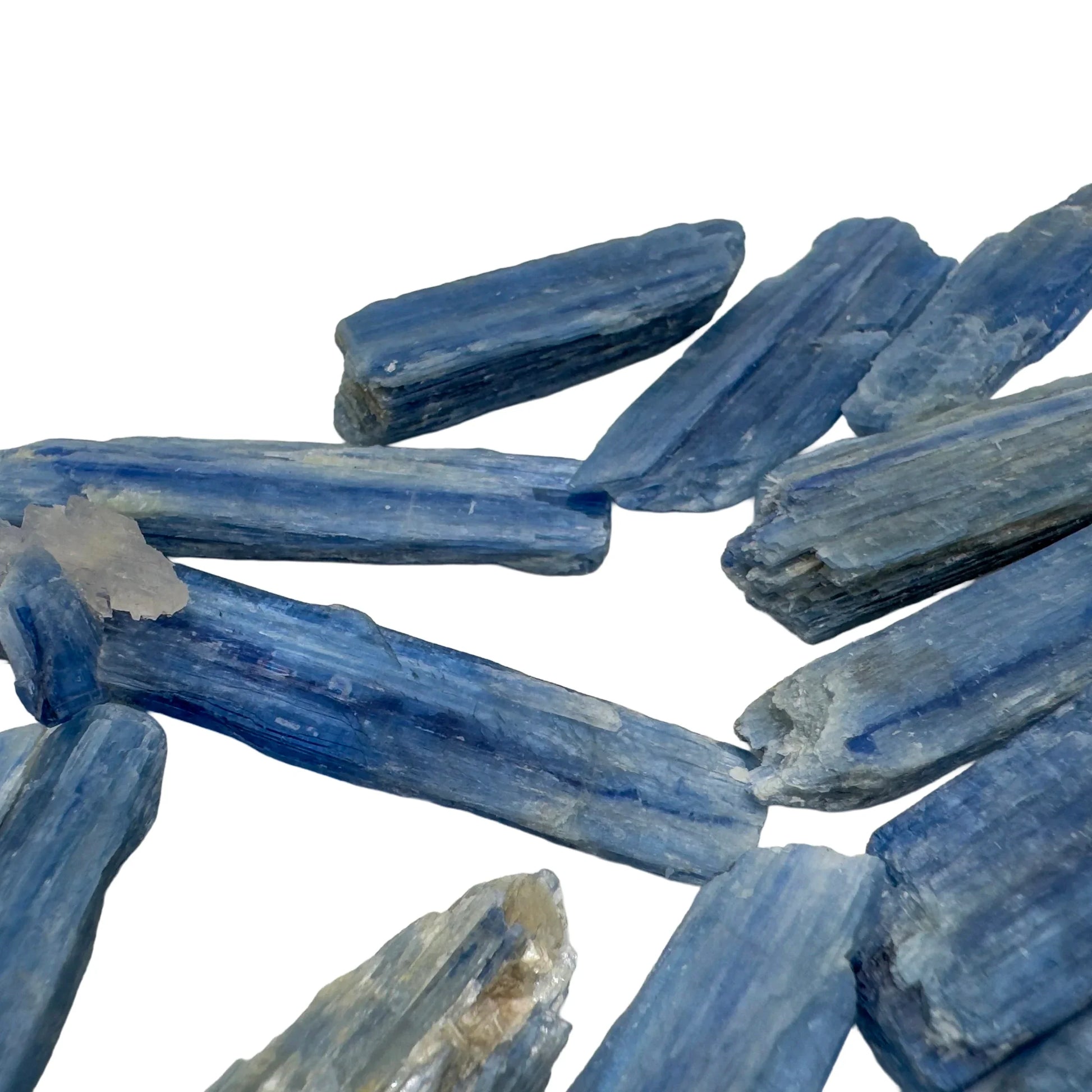In-hand view of a Blue Kyanite raw stone worked with for Confidence and Meditation.