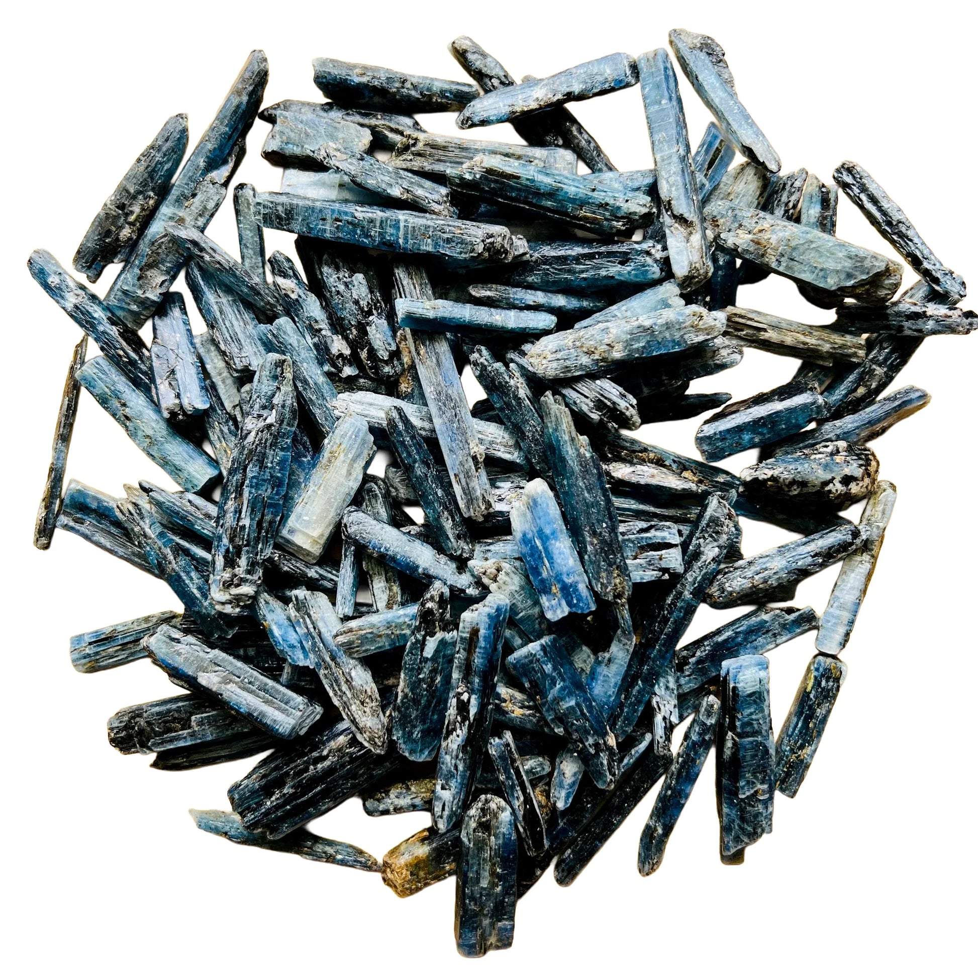 Detail shot showing Blue Kyanite raw stone, sourced from Mashonaland West, Zimbabwe.