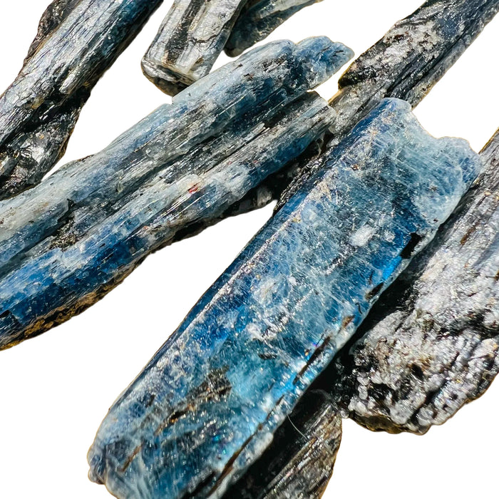 Side angle of Blue Kyanite raw stone, Zimbabwe-sourced.