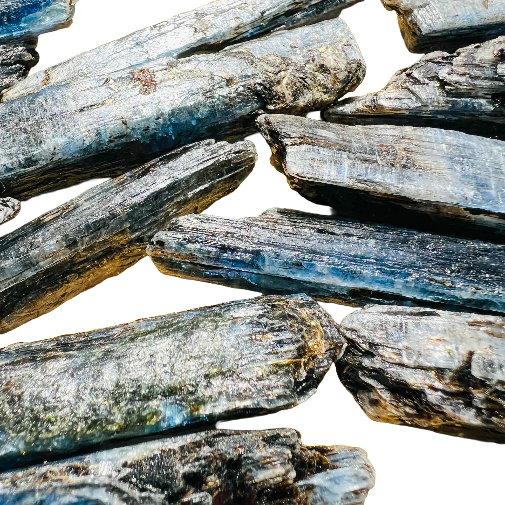 Full profile of Grade AA Blue Kyanite raw ready to ship from Beyond Bohemian