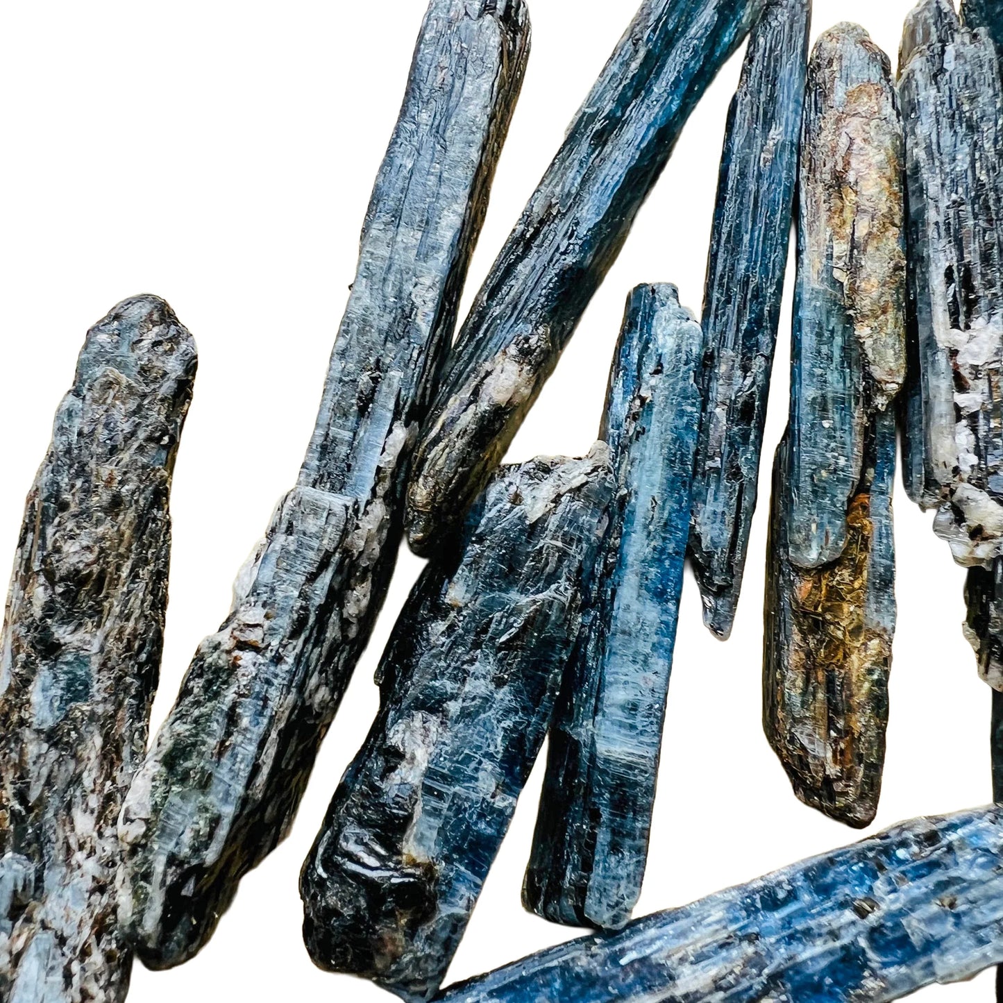 Plan view of Blue Kyanite raw stone, showing natural patina.